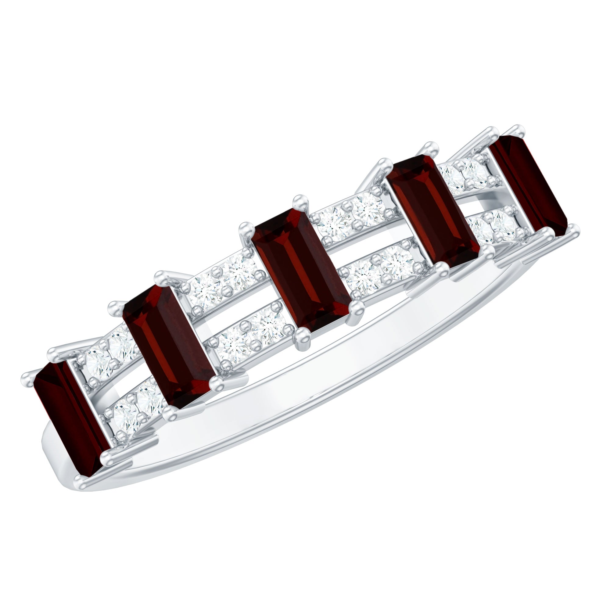 Natural Baguette Garnet Half Eternity Band with Diamond
