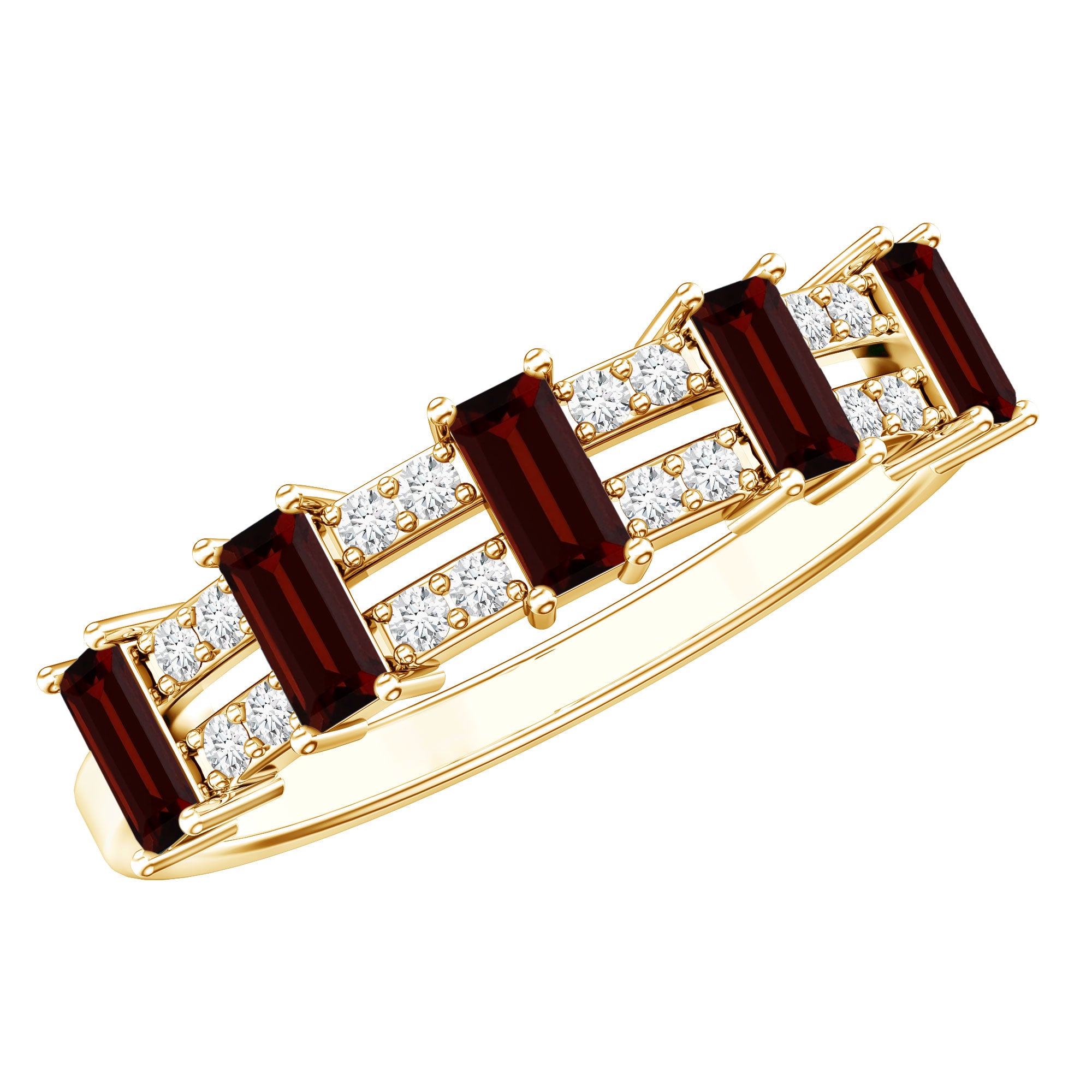 Natural Baguette Garnet Half Eternity Band with Diamond AAA - Rosec Jewels