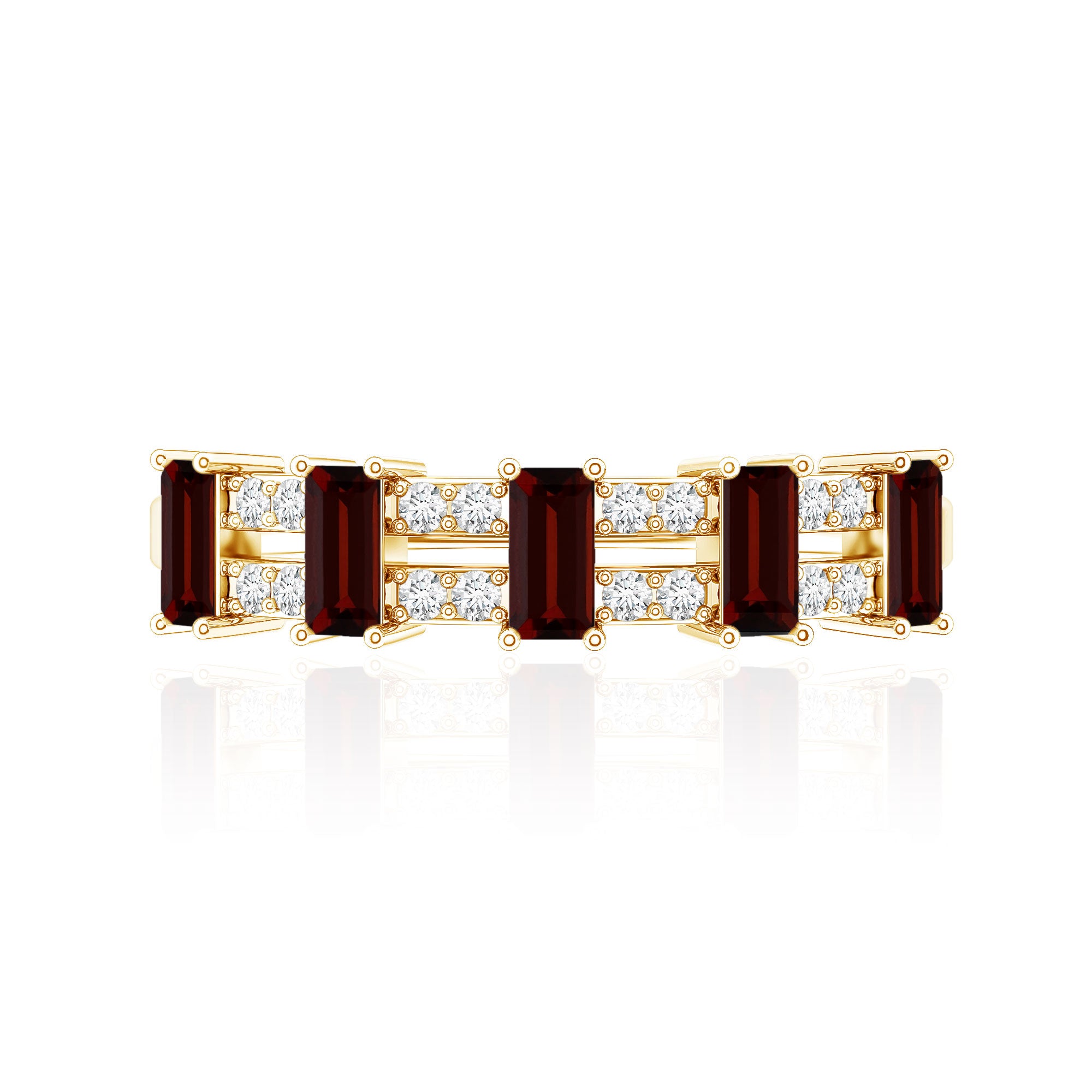 Natural Baguette Garnet Half Eternity Band with Diamond AAA - Rosec Jewels
