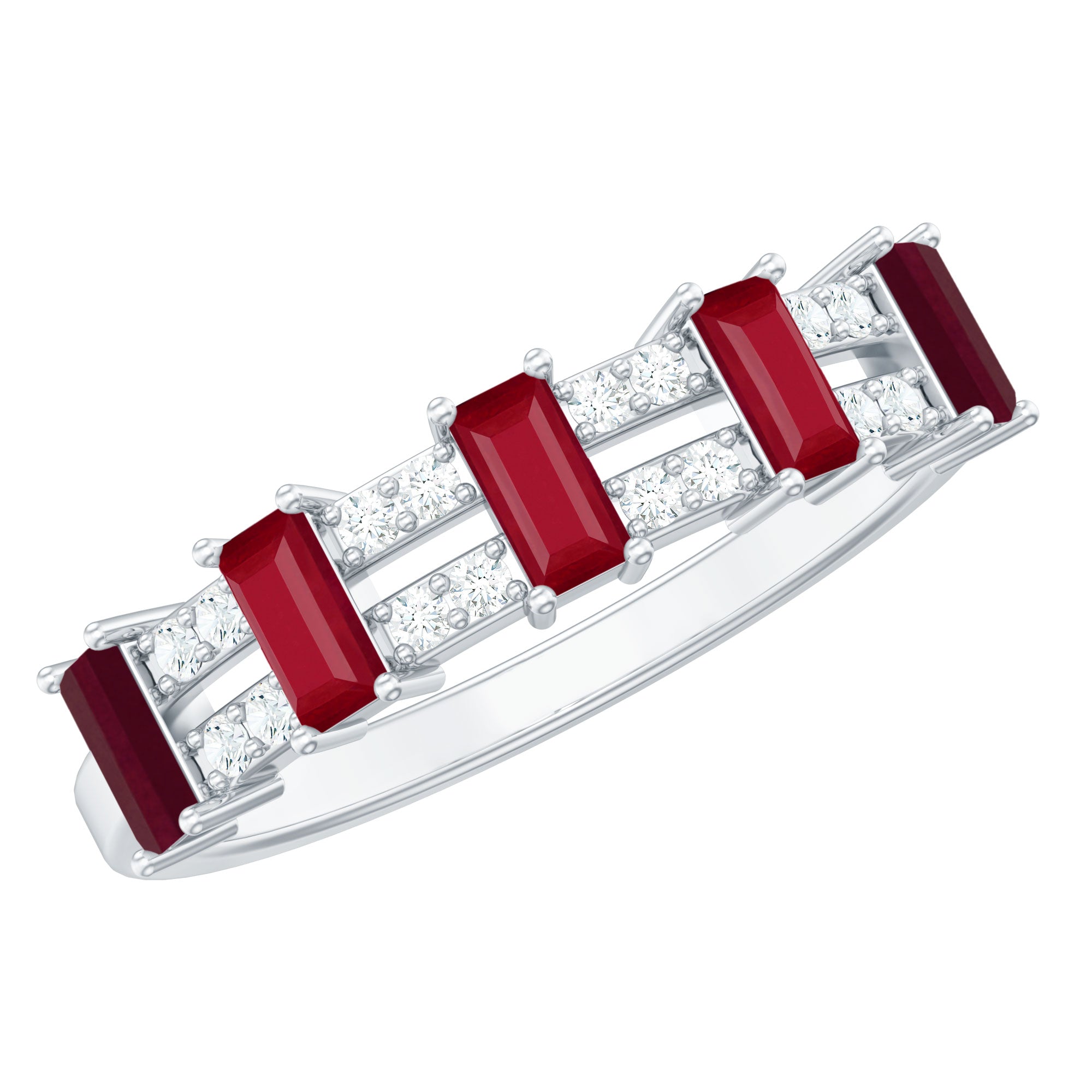 Ruby and Diamond Wide Half Eternity Band Ring