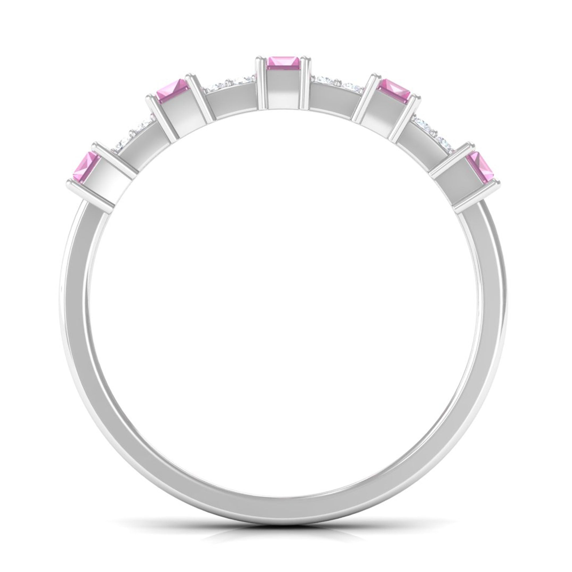 Natural Pink Tourmaline Wide Half Eternity Ring with Diamond AAA - Rosec Jewels