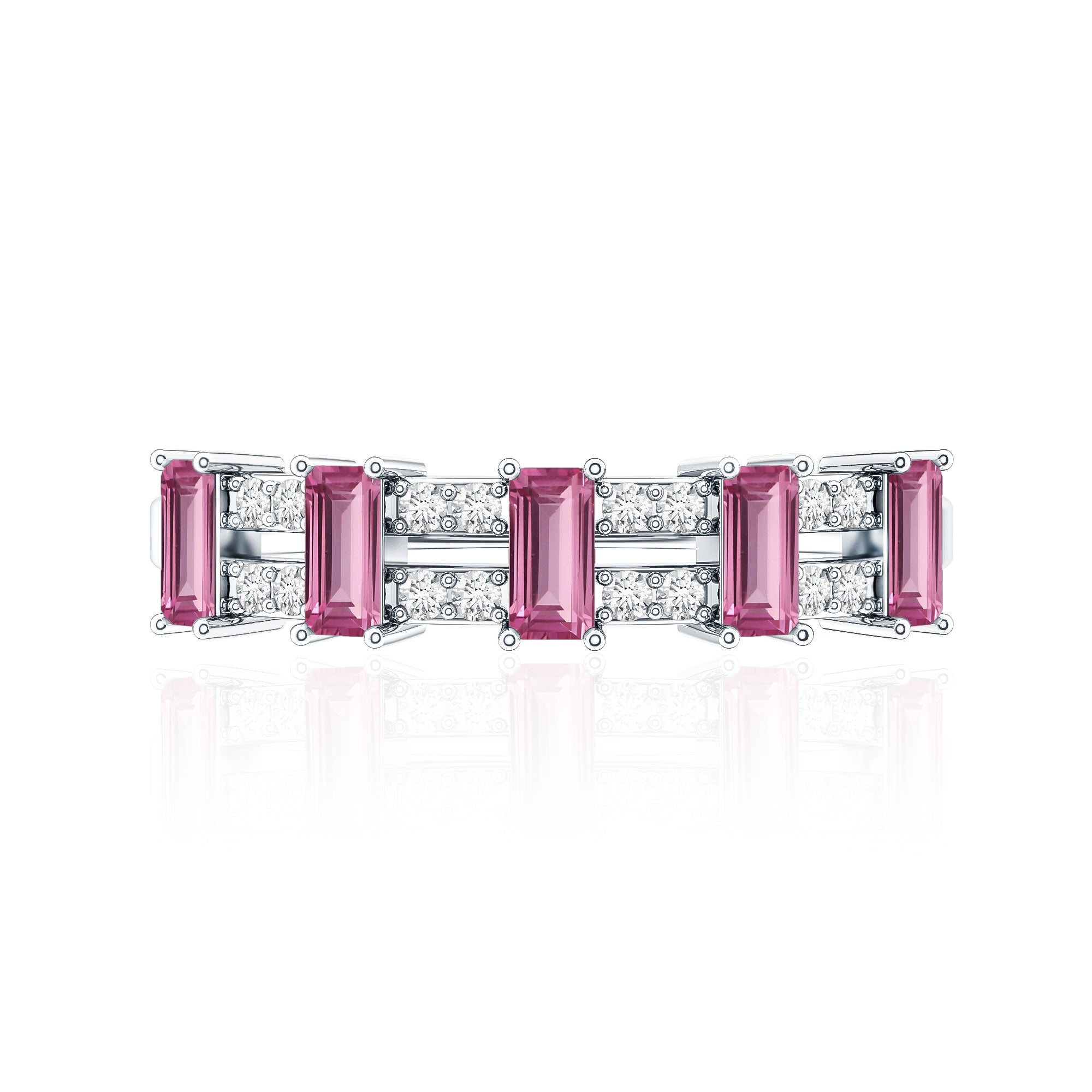 Natural Pink Tourmaline Wide Half Eternity Ring with Diamond AAA - Rosec Jewels
