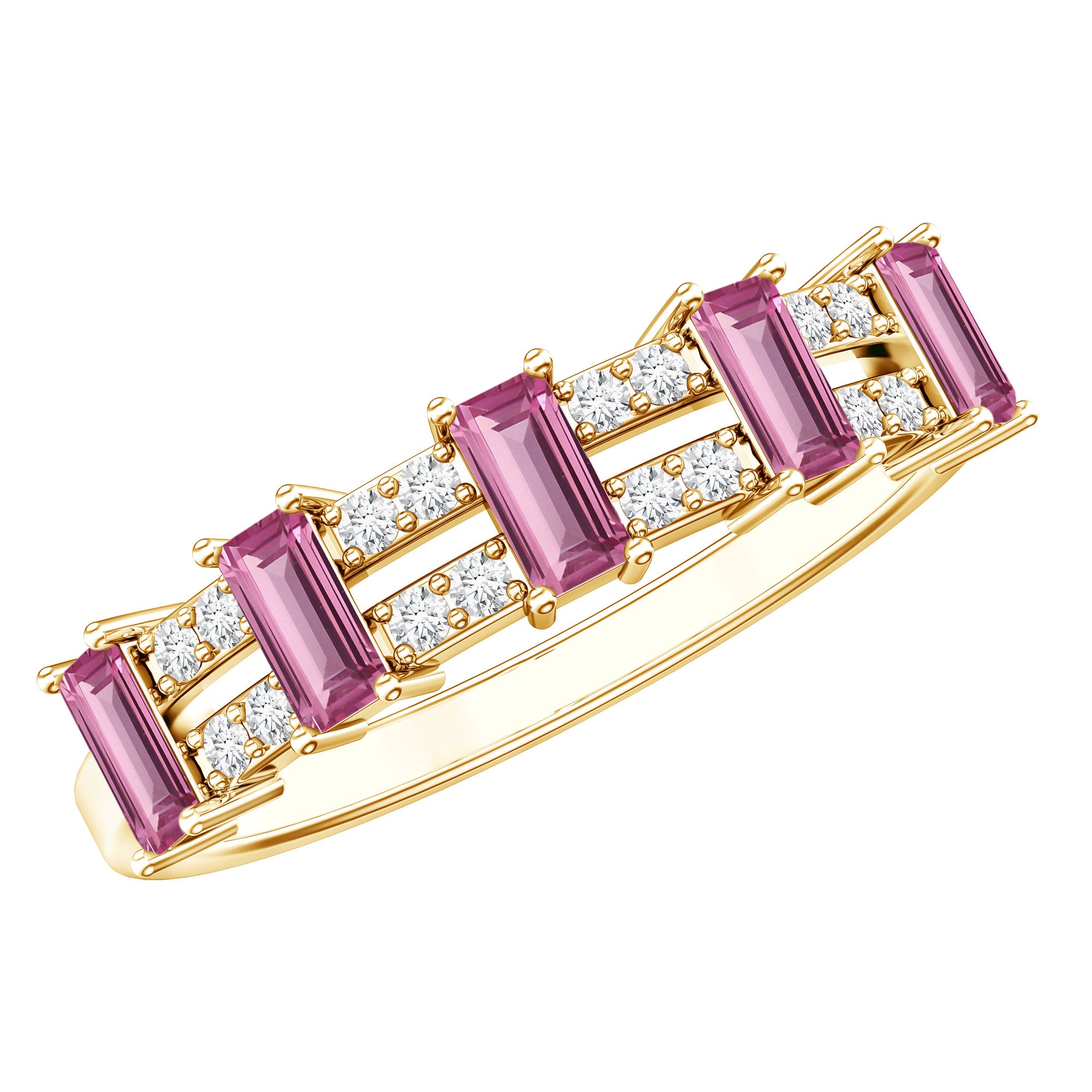 Natural Pink Tourmaline Wide Half Eternity Ring with Diamond AAA - Rosec Jewels