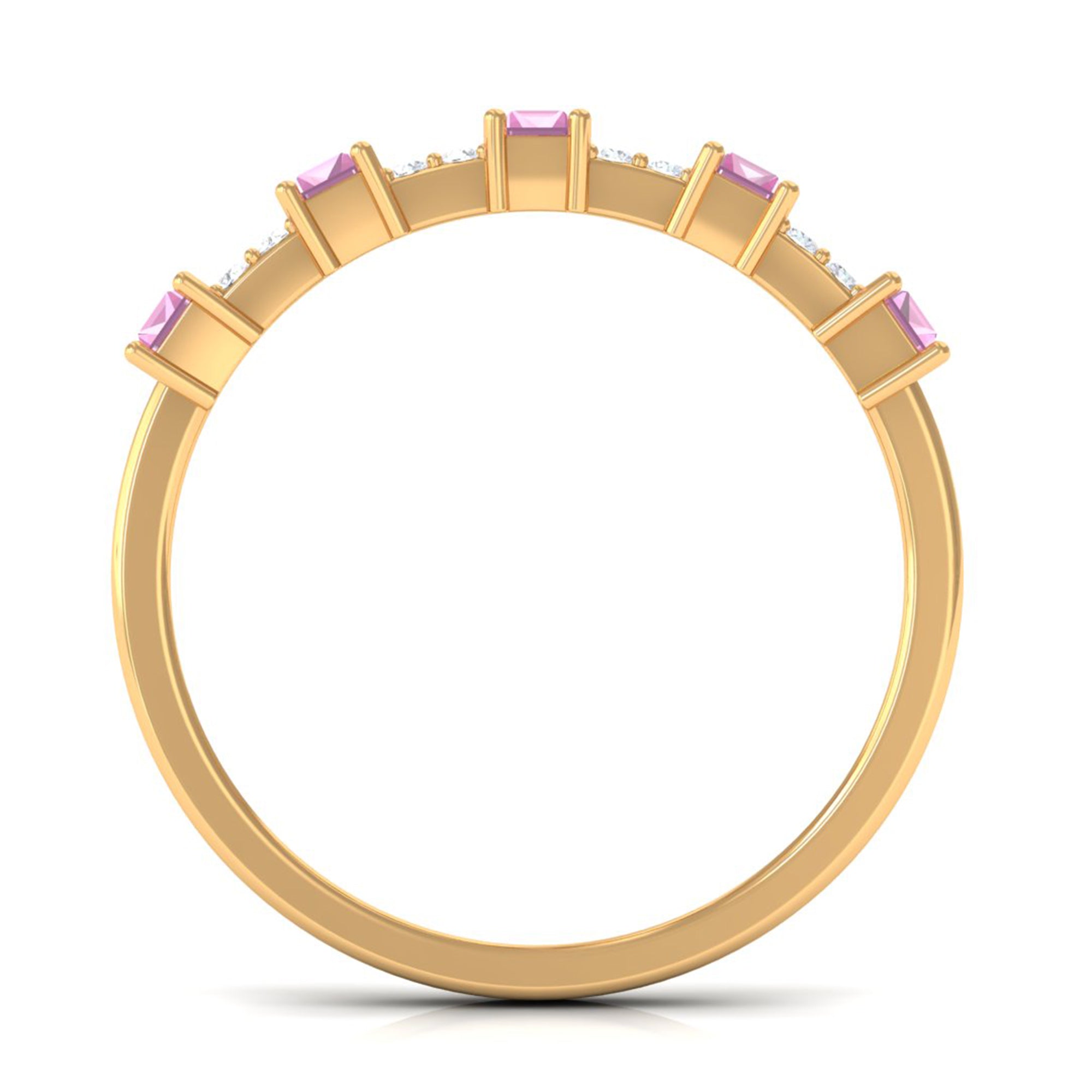 Natural Pink Tourmaline Wide Half Eternity Ring with Diamond AAA - Rosec Jewels