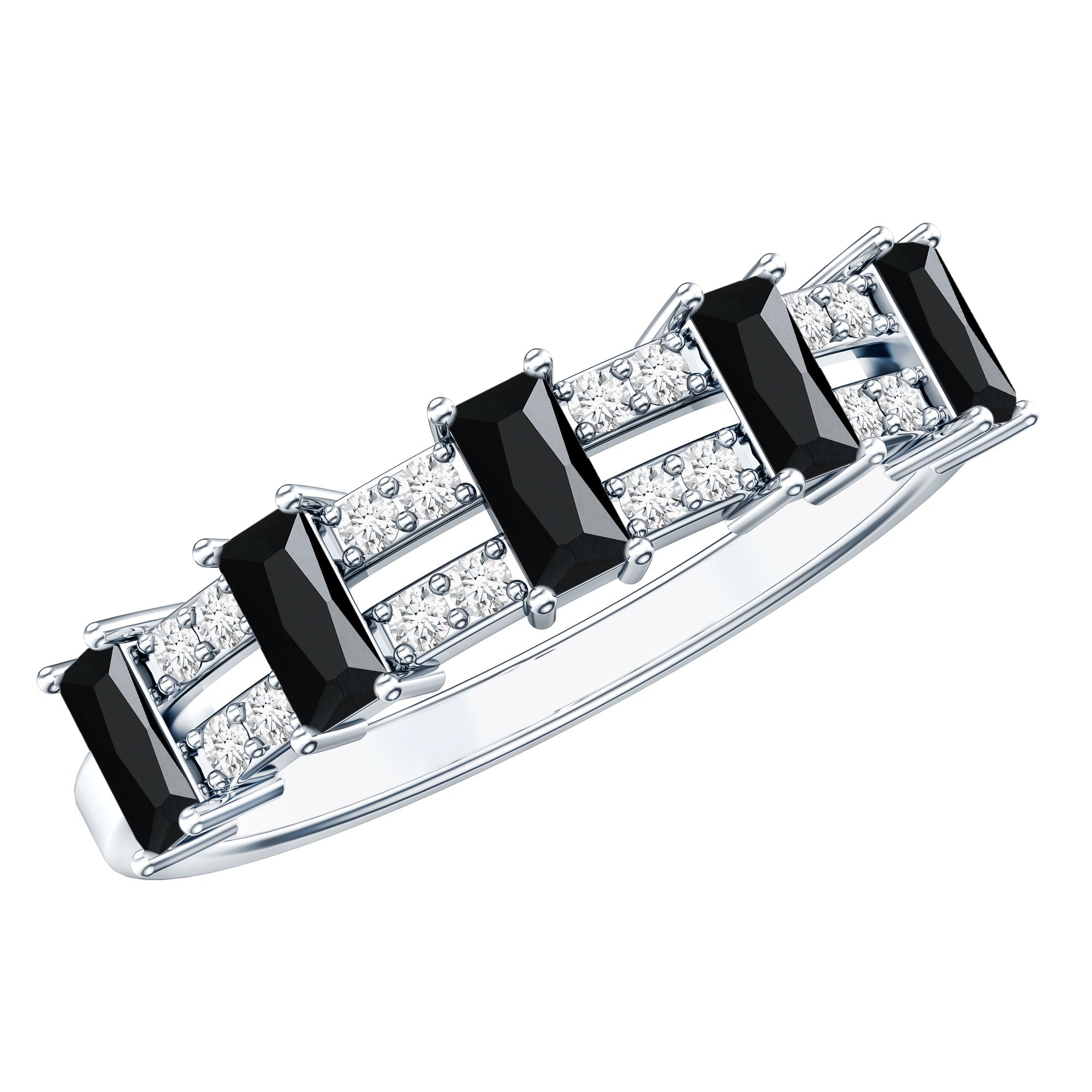 Real Black Spinel and Diamond Wide Band Ring AAA - Rosec Jewels
