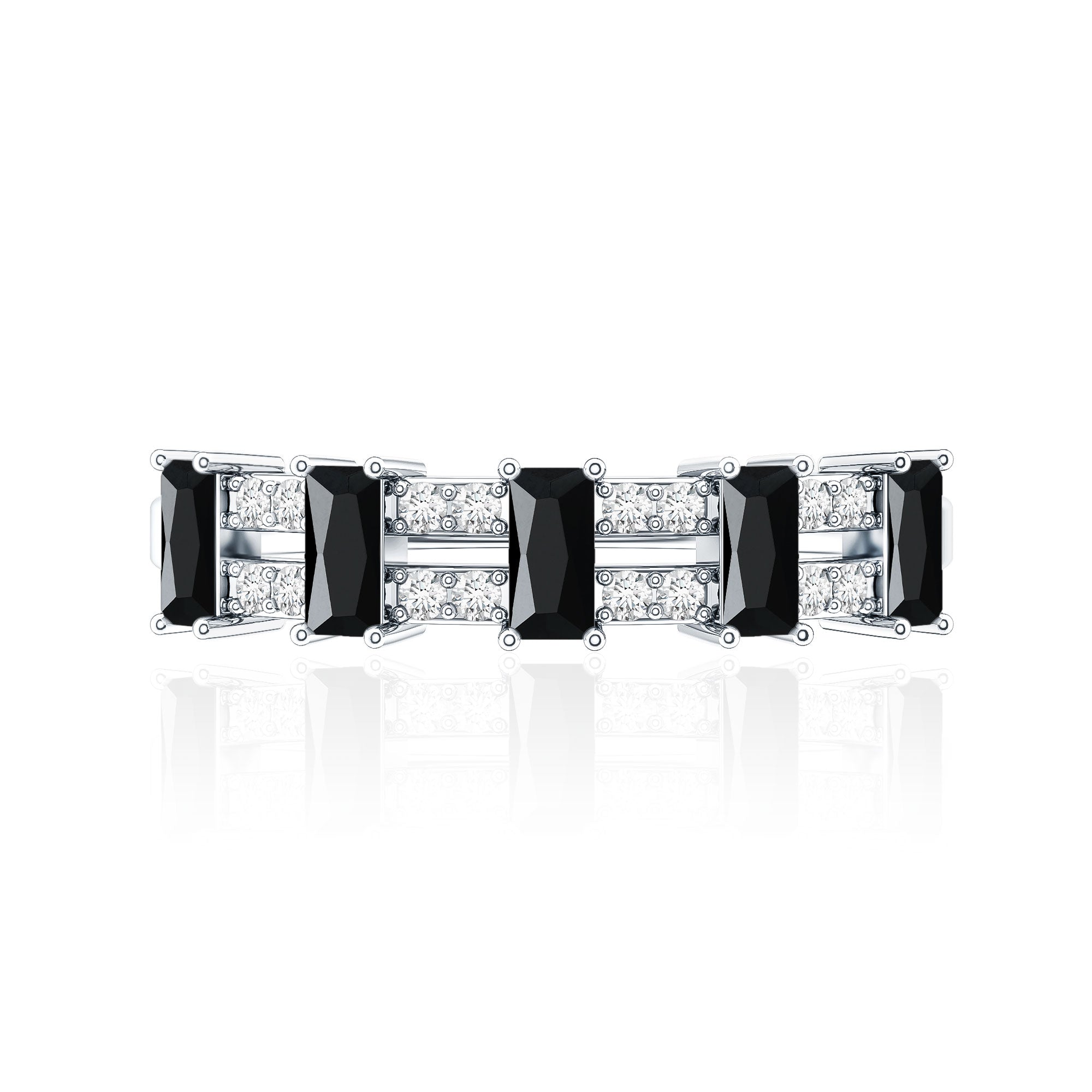 Real Black Spinel and Diamond Wide Band Ring AAA - Rosec Jewels