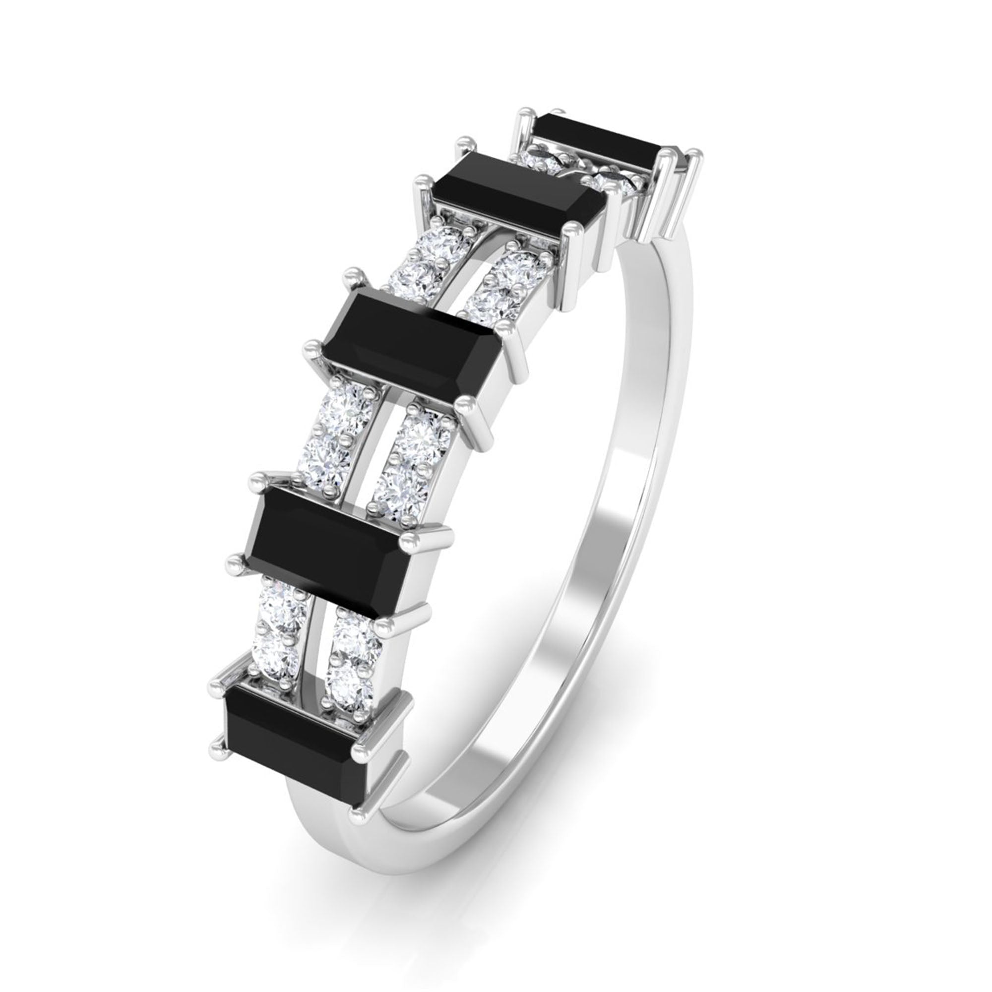 3/4 CT Black Spinel and Diamond Wide Band Ring AAA - Rosec Jewels