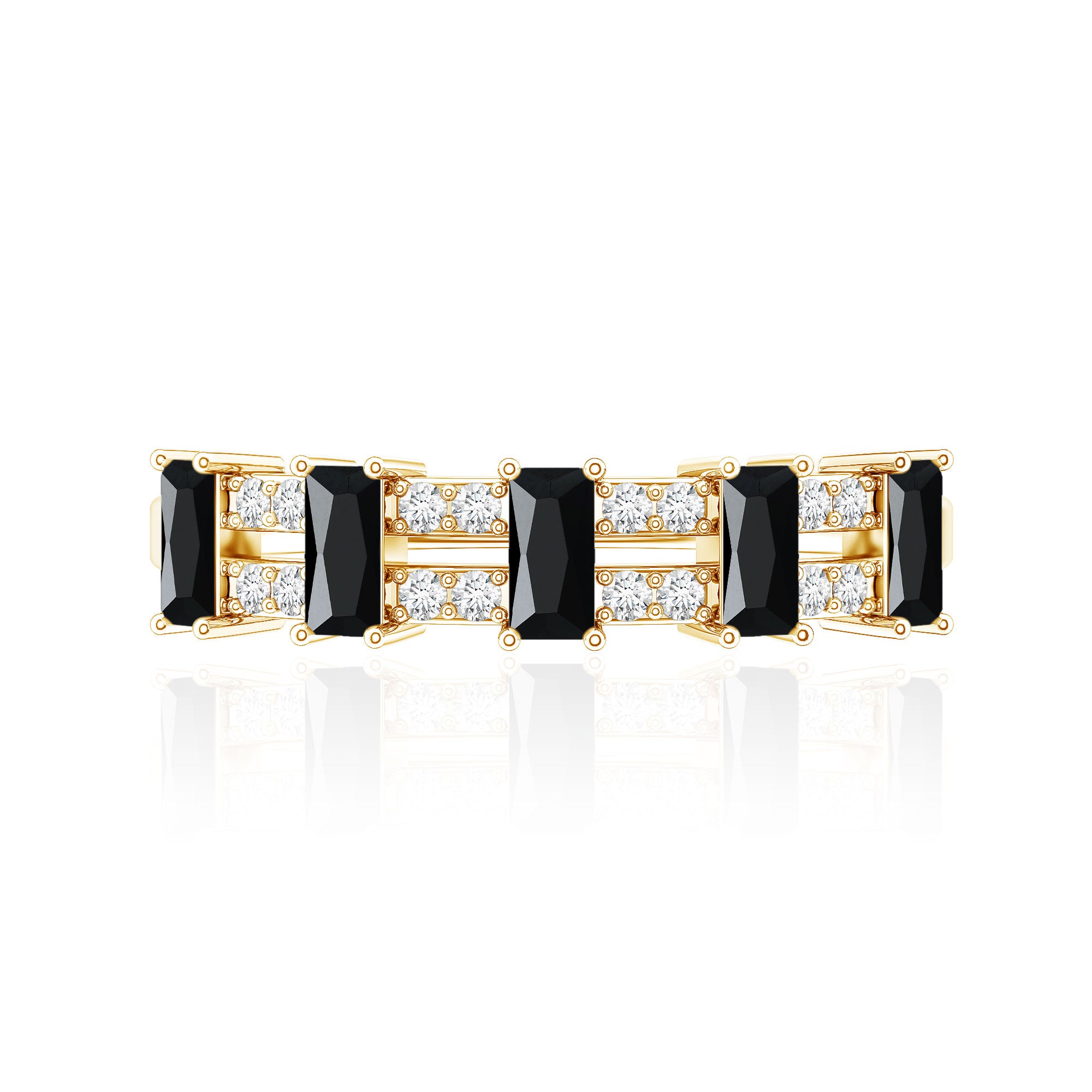 Real Black Spinel and Diamond Wide Band Ring AAA - Rosec Jewels