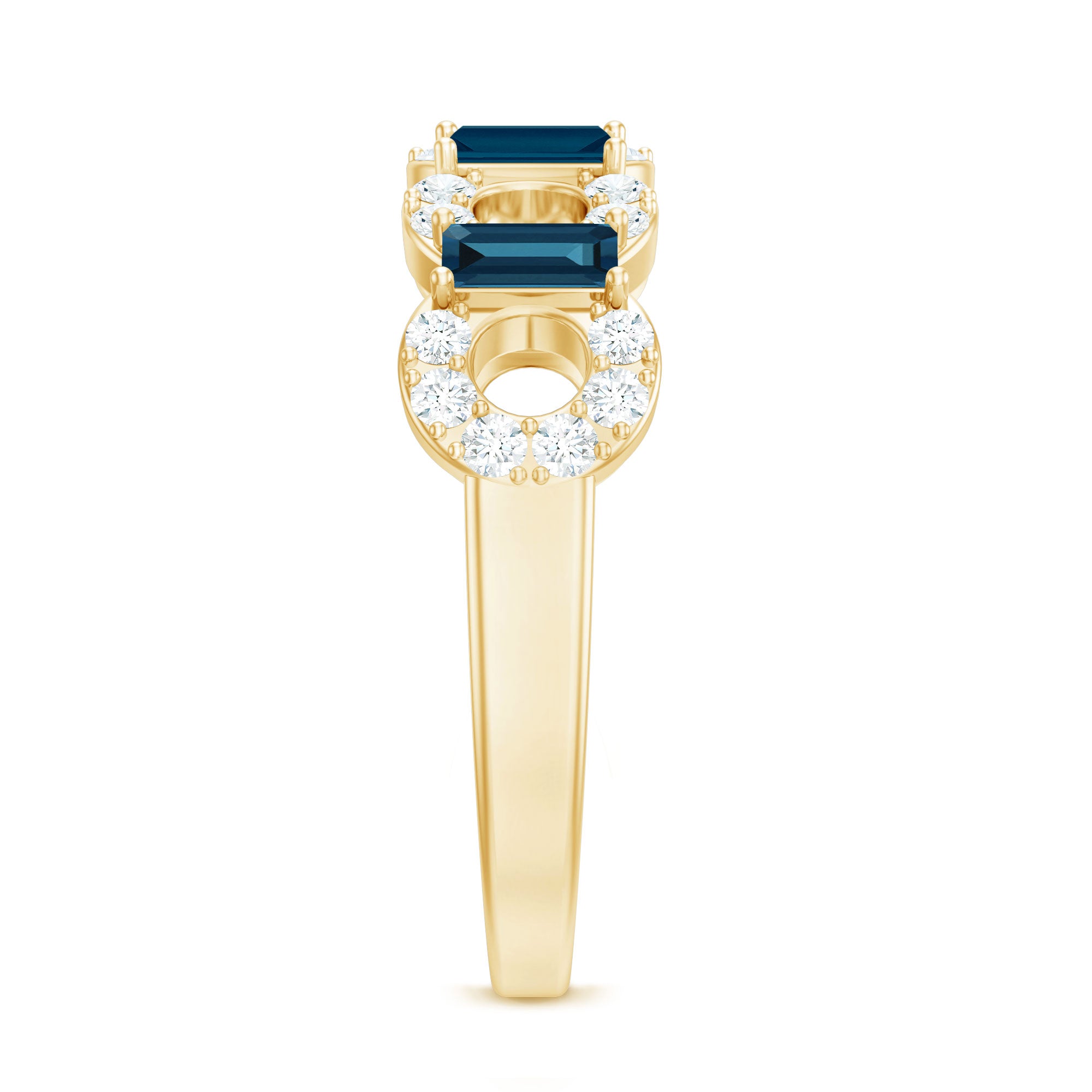 Baguette London Blue Topaz Art Deco Eternity Band with Diamond AAA - Rosec Jewels