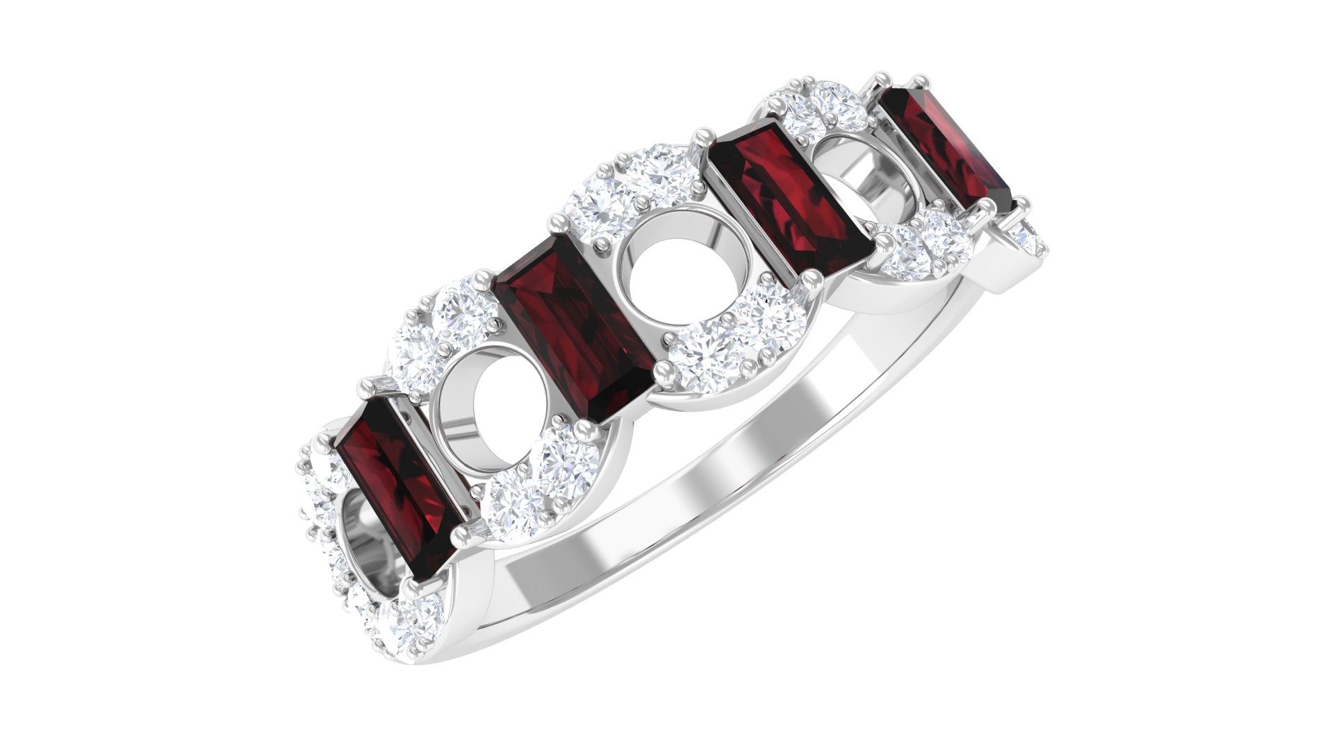 Certified Real Baguette Garnet Half Eternity Band with Diamond