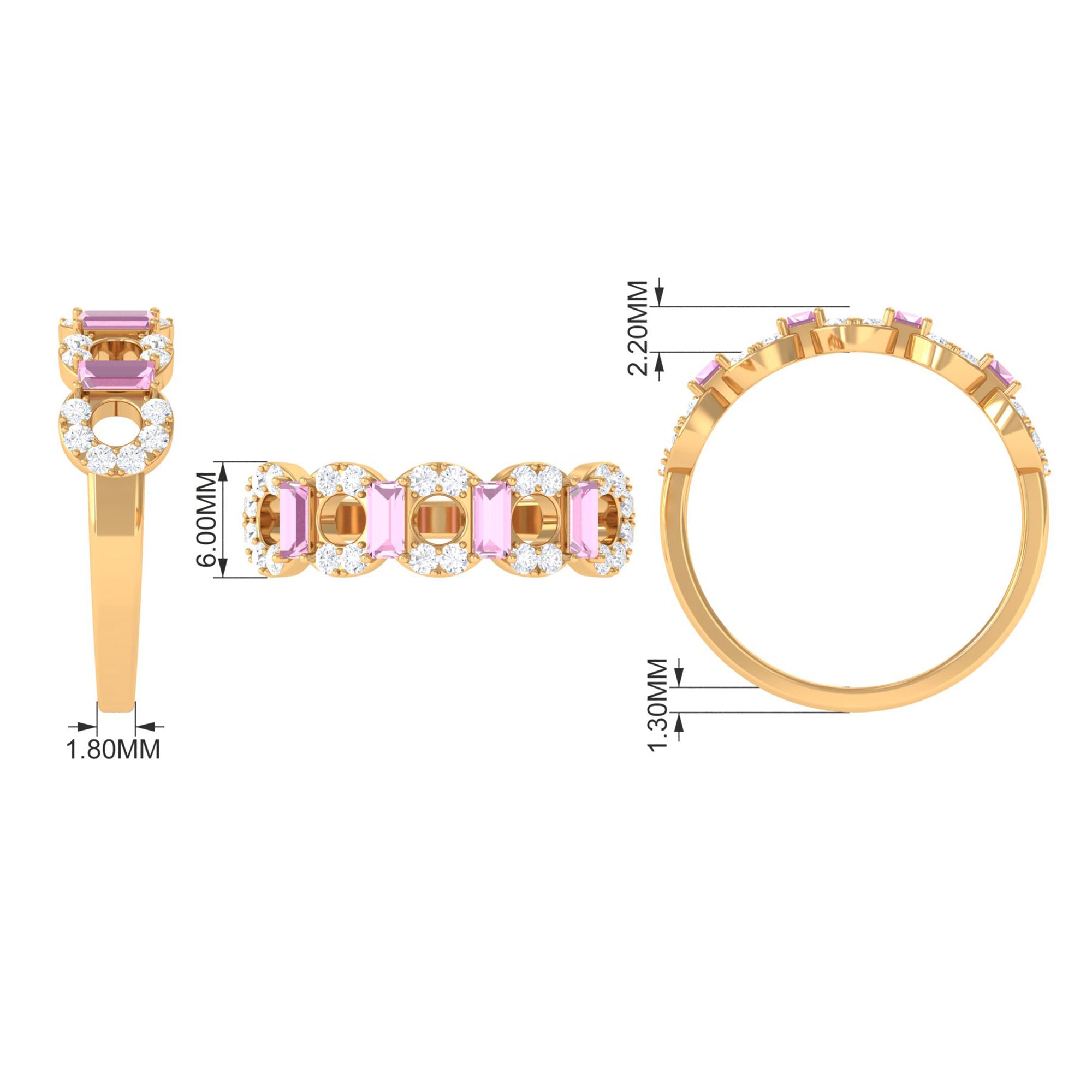 Real Pink Tourmaline Art Deco Half Eternity Ring with Diamond AAA - Rosec Jewels