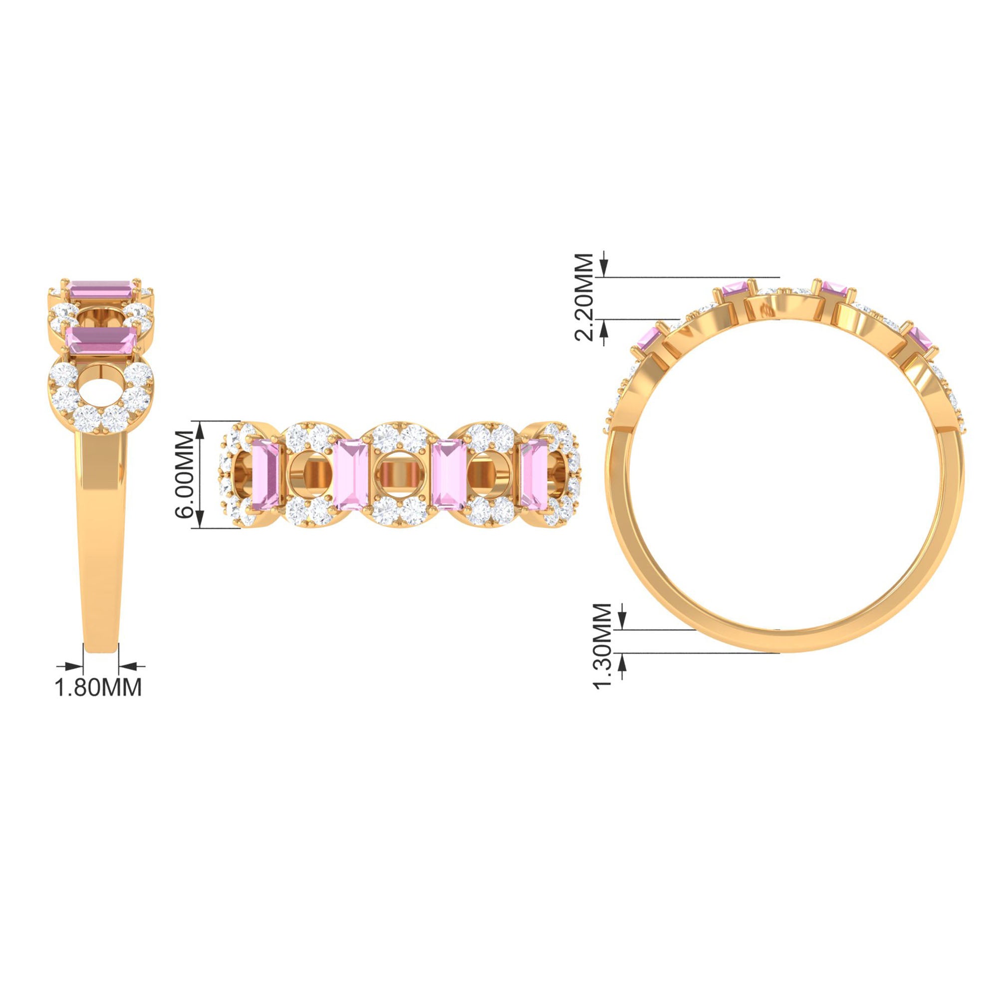 Real Pink Tourmaline Art Deco Half Eternity Ring with Diamond AAA - Rosec Jewels
