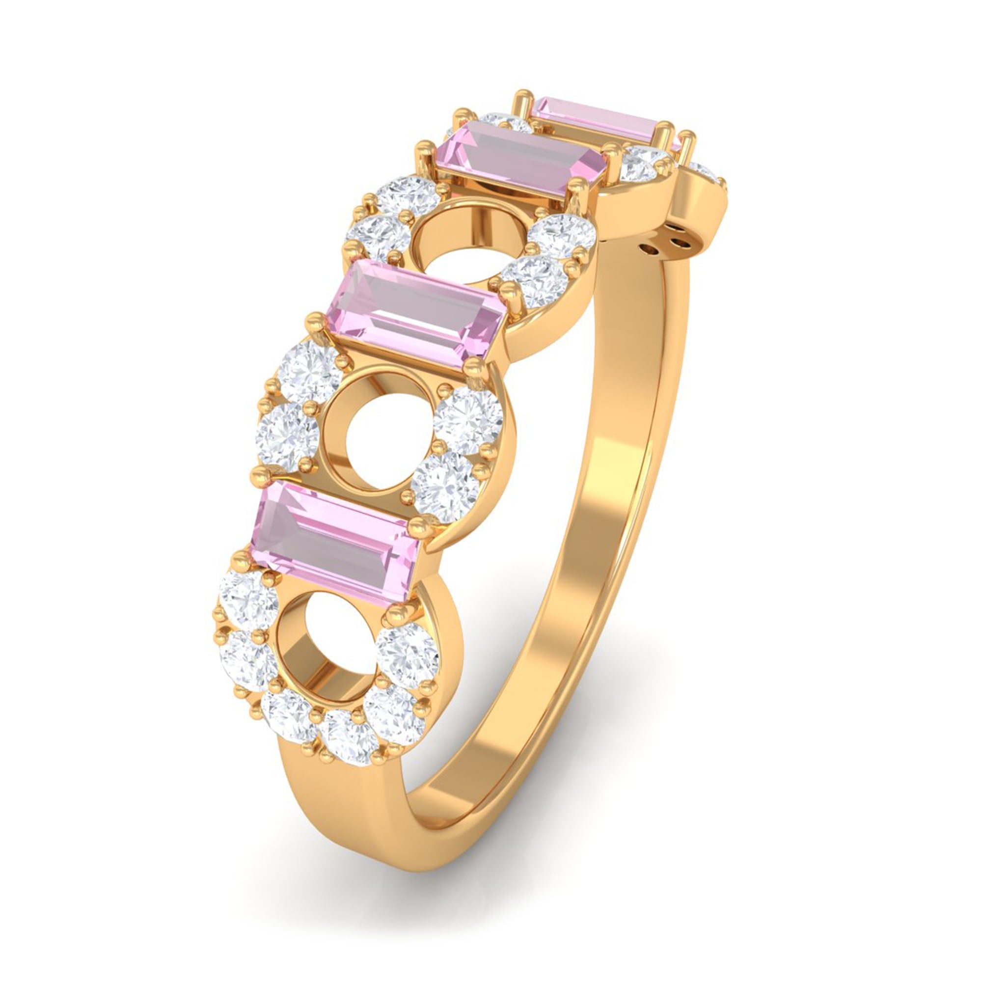 Real Pink Tourmaline Art Deco Half Eternity Ring with Diamond AAA - Rosec Jewels