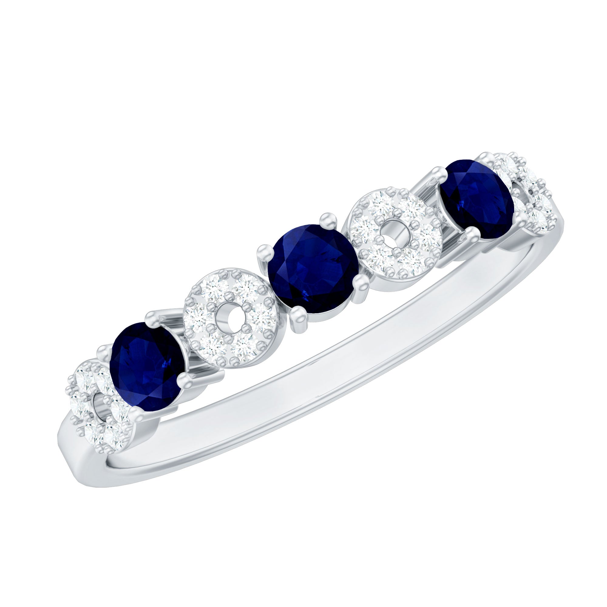 Blue Sapphire and Diamond Semi Eternity Ring