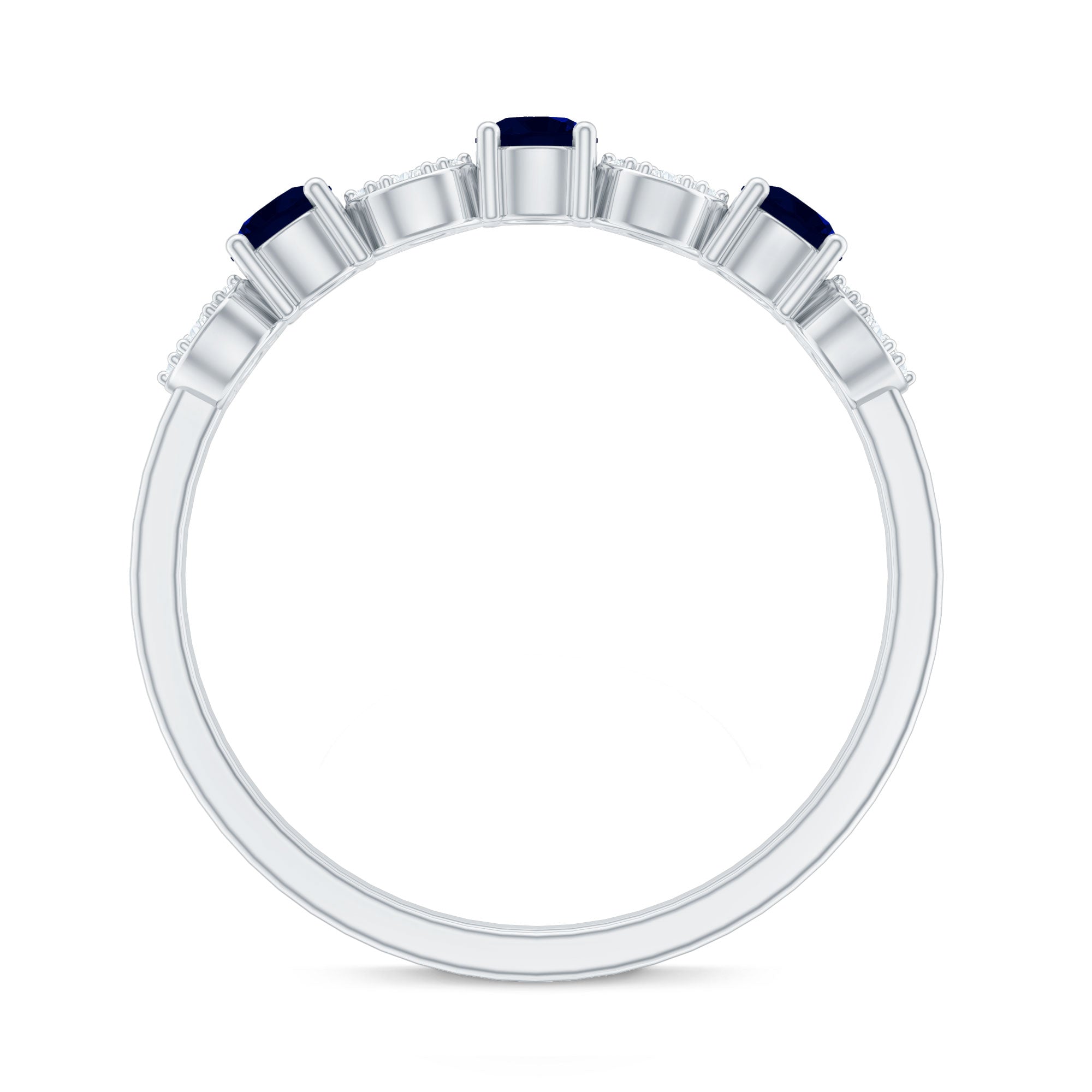Natural Blue Sapphire Diamond Half Eternity Ring for Women AAA - Rosec Jewels