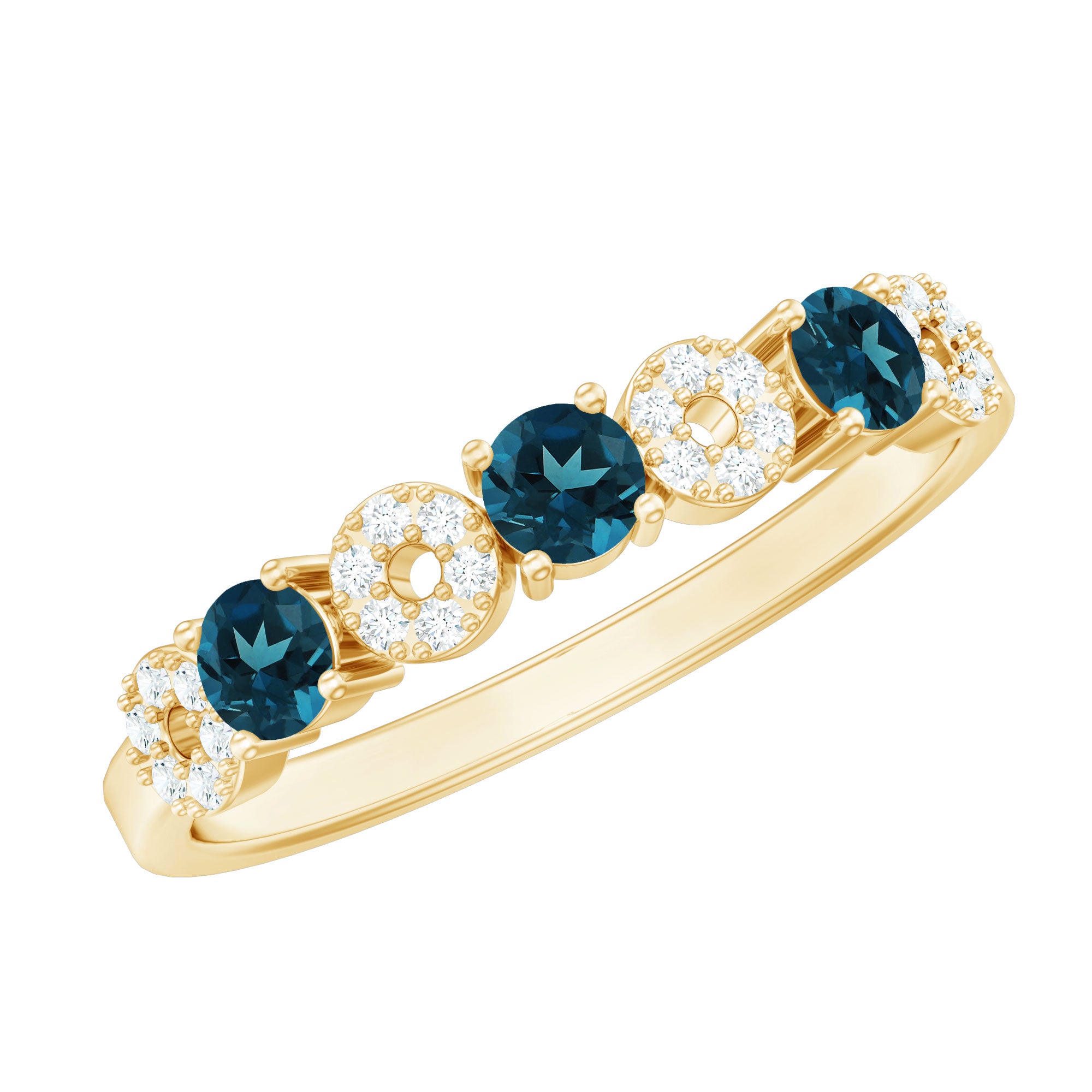 Natural London Blue Topaz Eternity Band Ring with Diamond AAA - Rosec Jewels