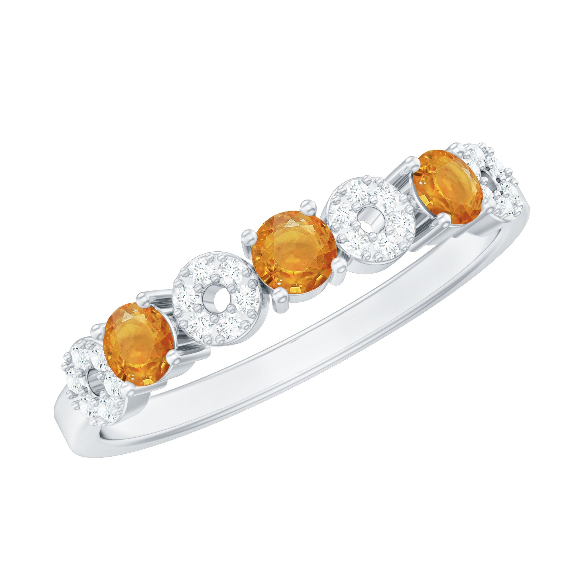 Semi Eternity Ring with Orange Sapphire and Diamond
