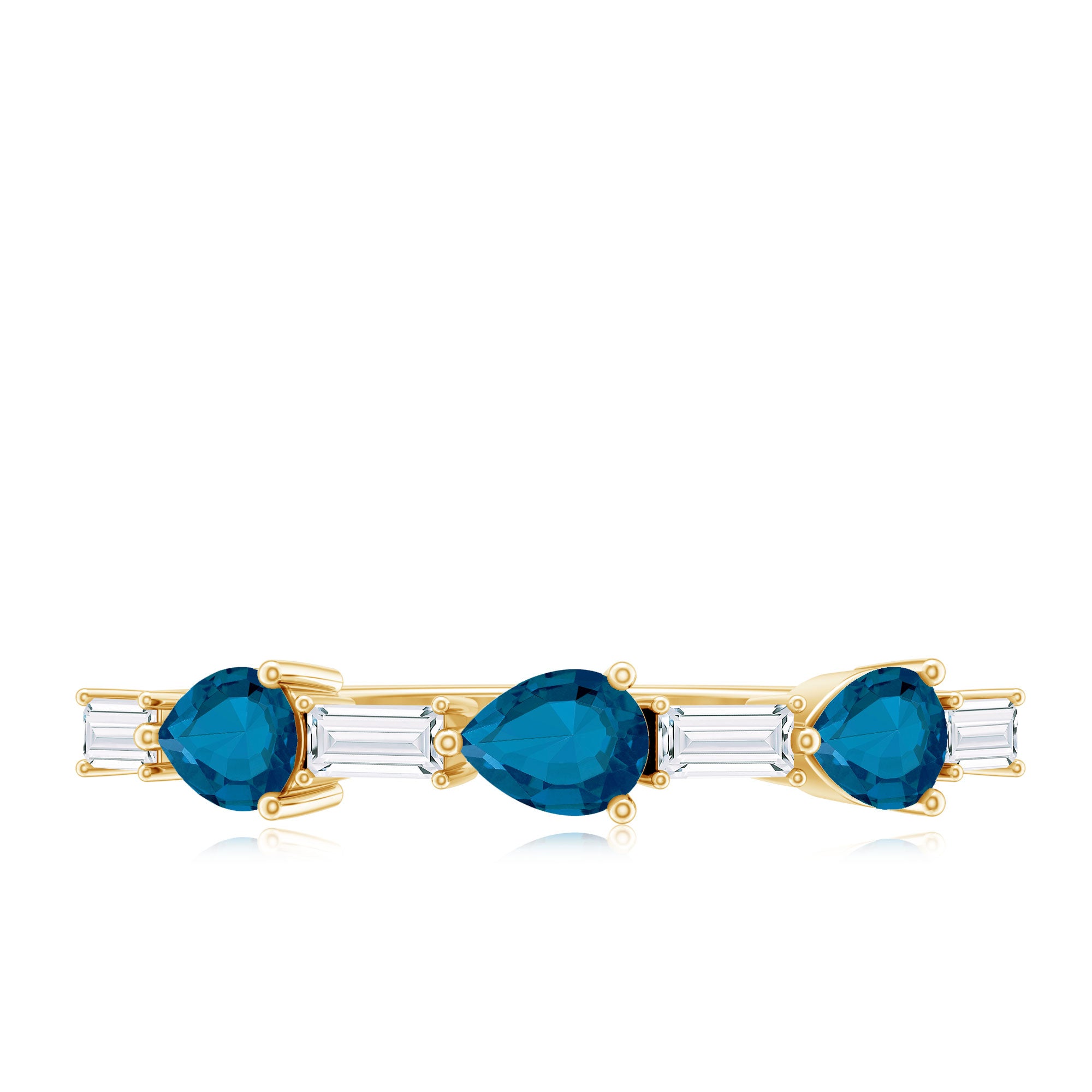 Pear Shape London Blue Topaz Eternity Band with Baguette Diamonds AAA - Rosec Jewels