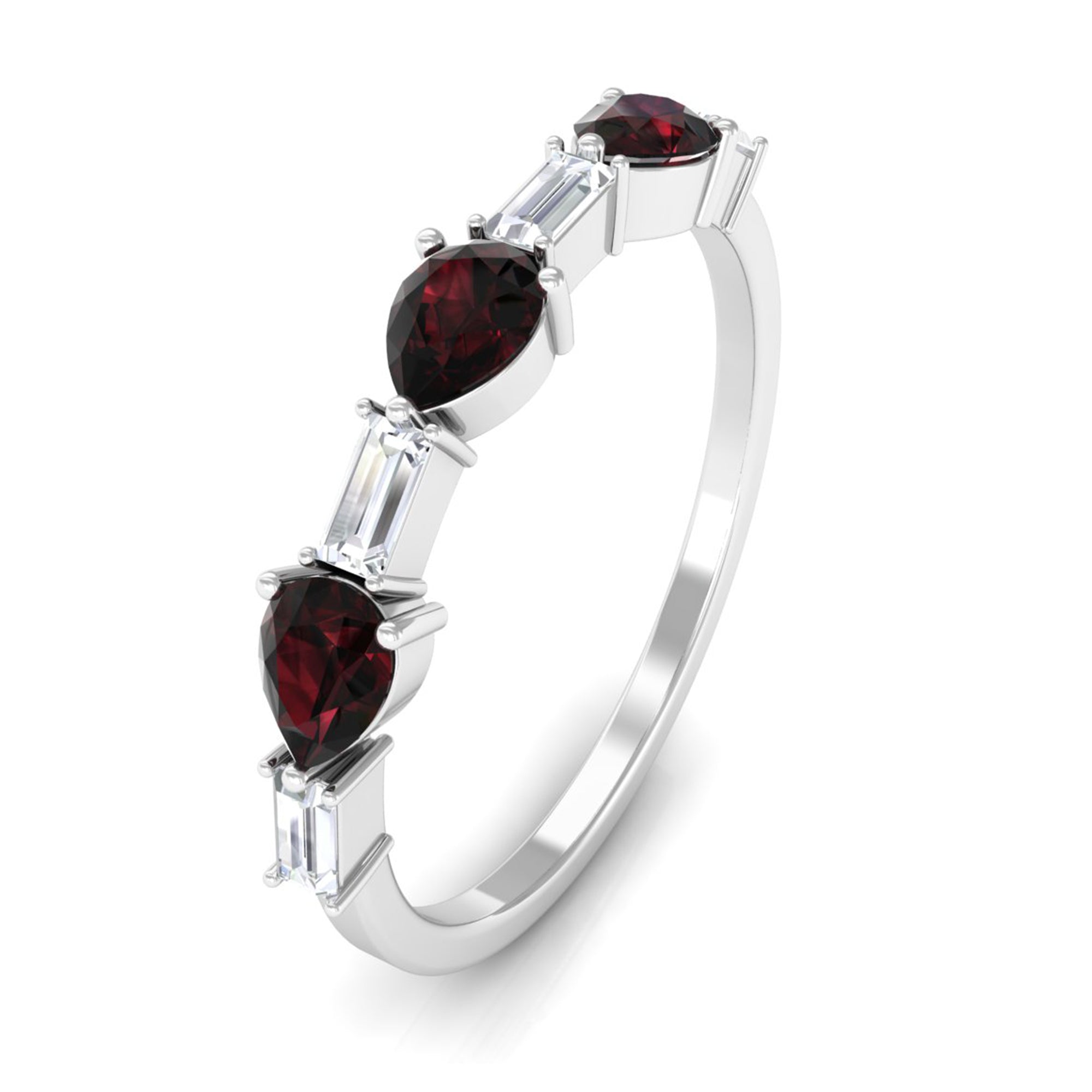 Natural Garnet Diamond Half Eternity Ring in East West Style AAA - Rosec Jewels