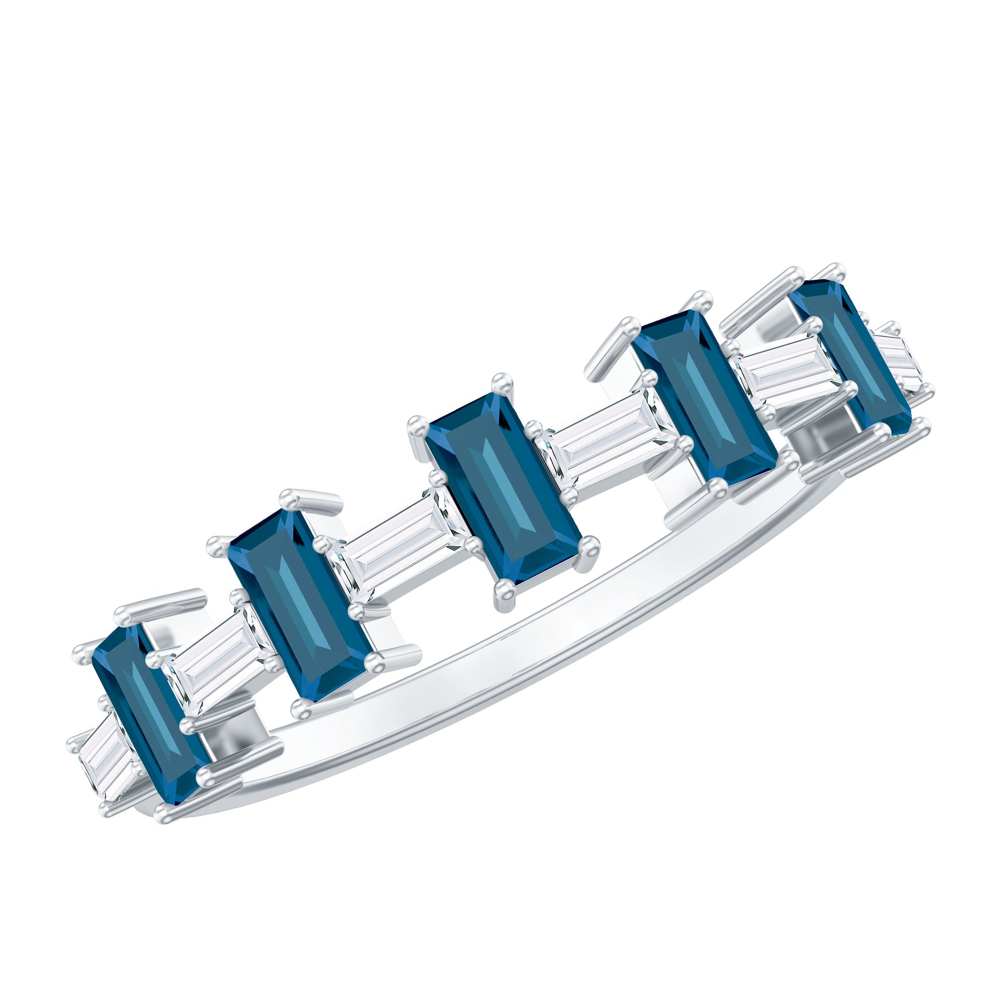 London Blue Topaz and Diamond Baguette Eternity Band Ring