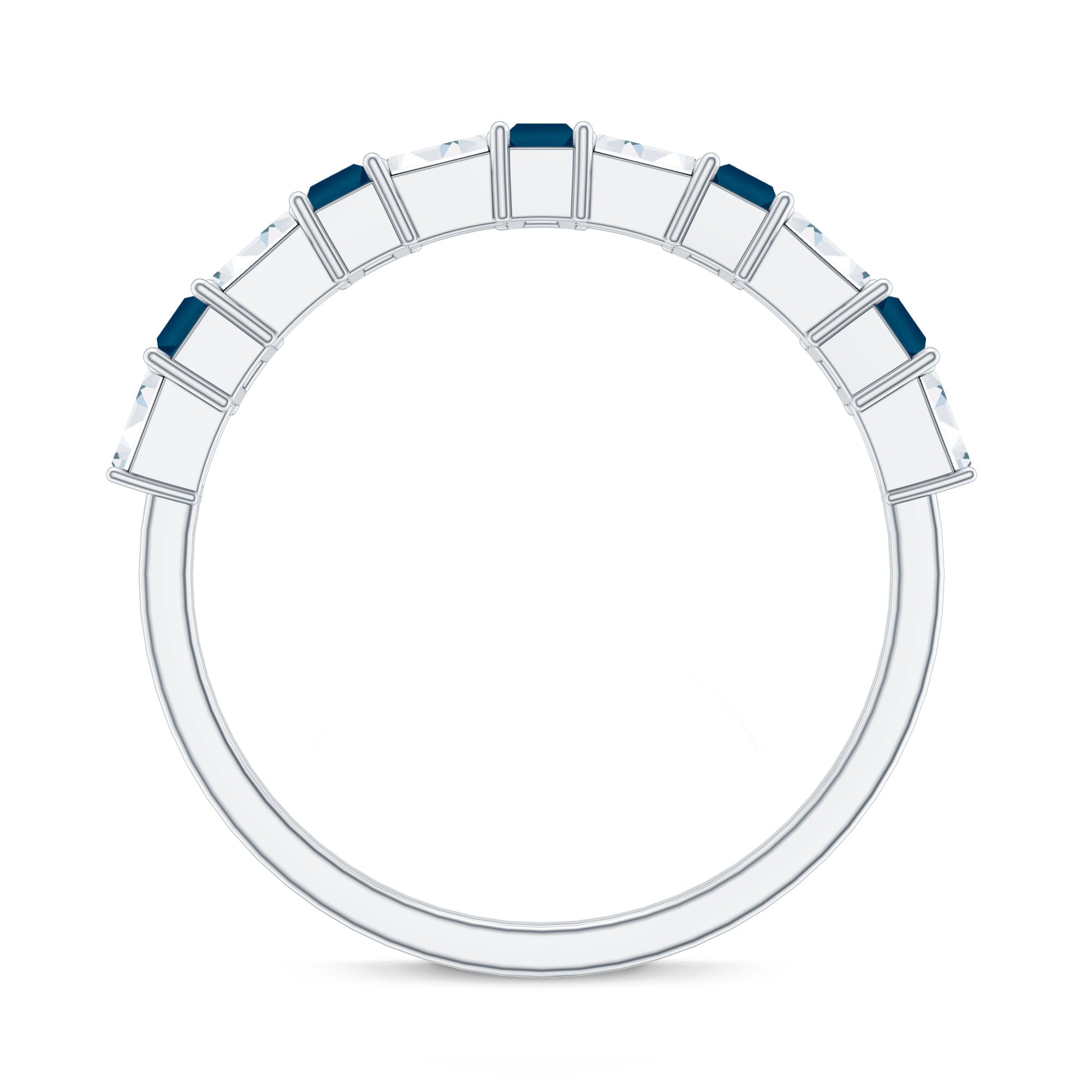 London Blue Topaz and Diamond Baguette Eternity Band Ring AAA - Rosec Jewels