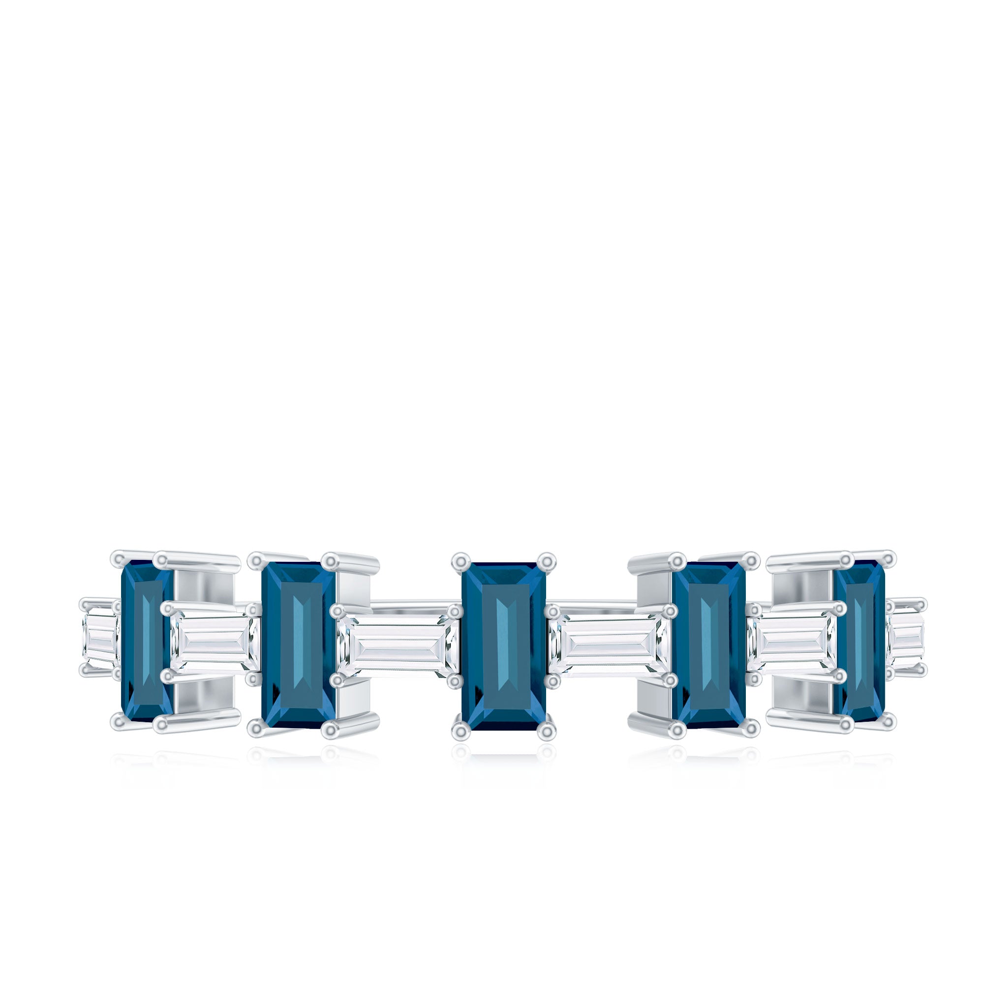 London Blue Topaz and Diamond Baguette Eternity Band Ring AAA - Rosec Jewels