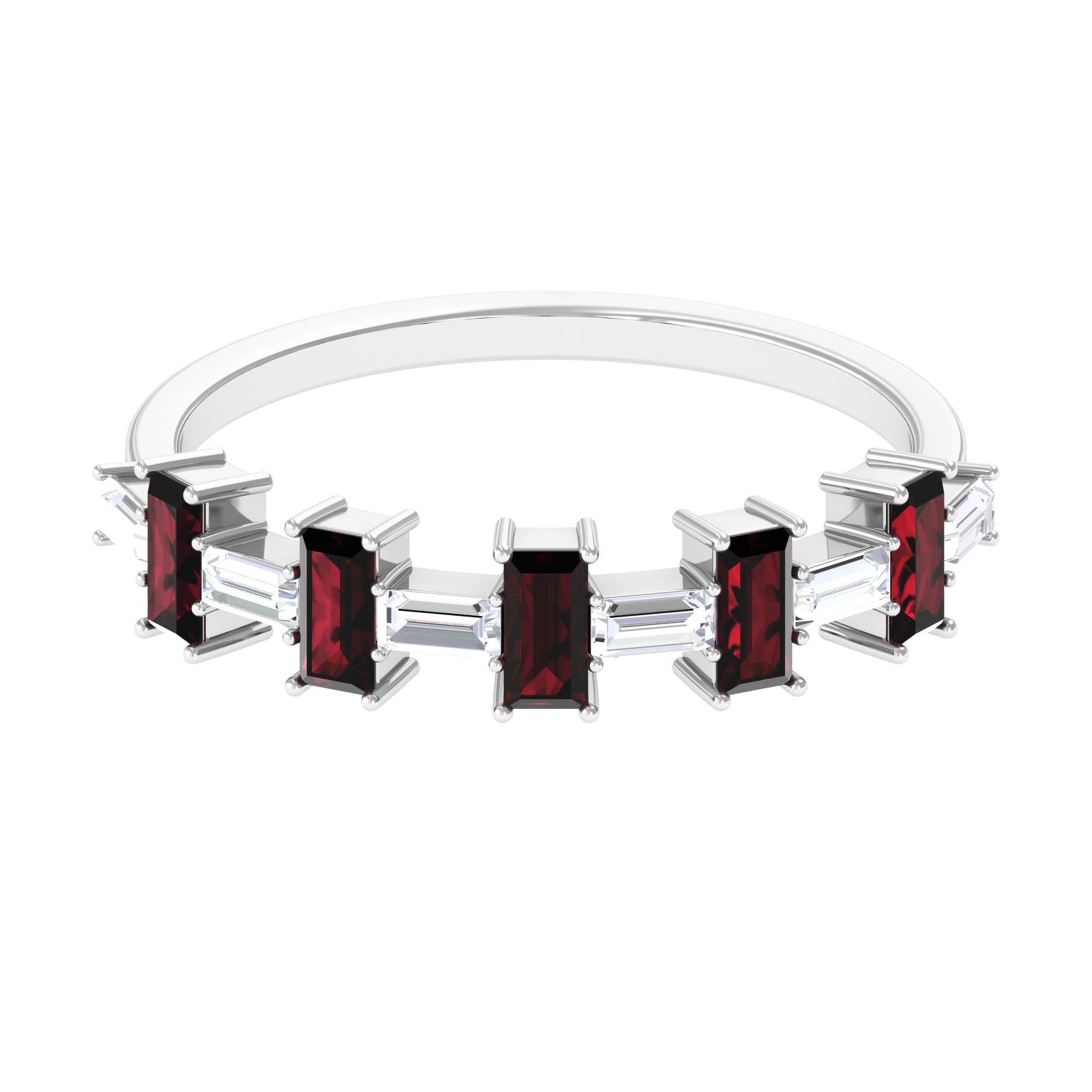Rosec Jewels-Genuine Baguette Garnet Diamond Half Eternity Ring