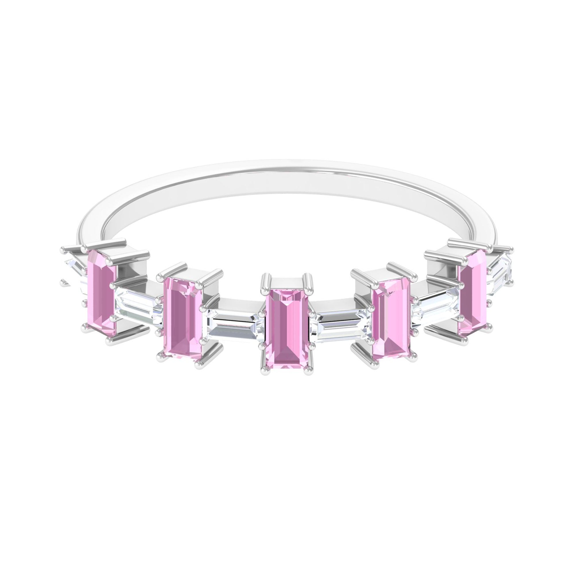 Pink Tourmaline and Moissanite East West Half Eternity Ring AAA - Rosec Jewels