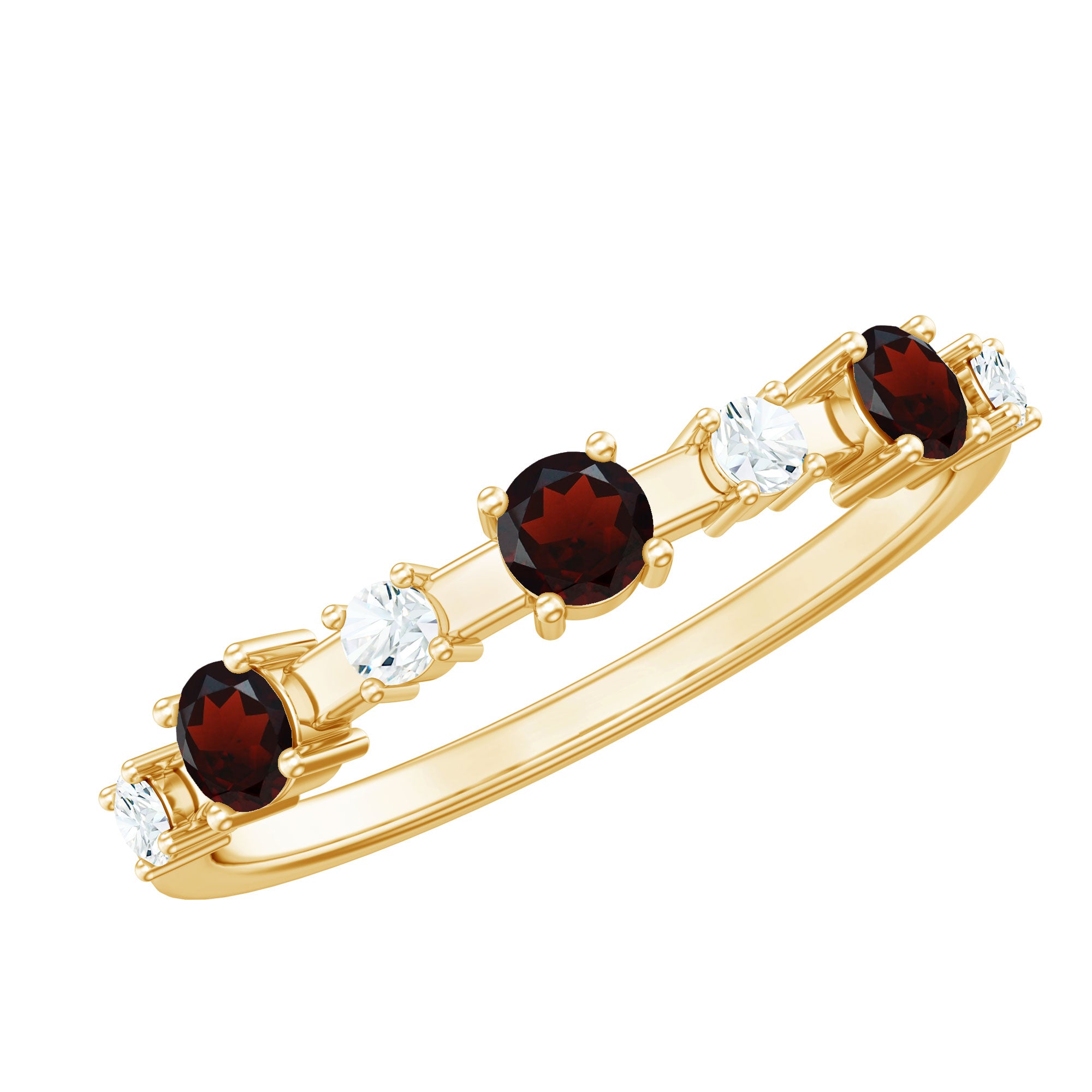 Natural Garnet Diamond Half Eternity Ring AAA - Rosec Jewels