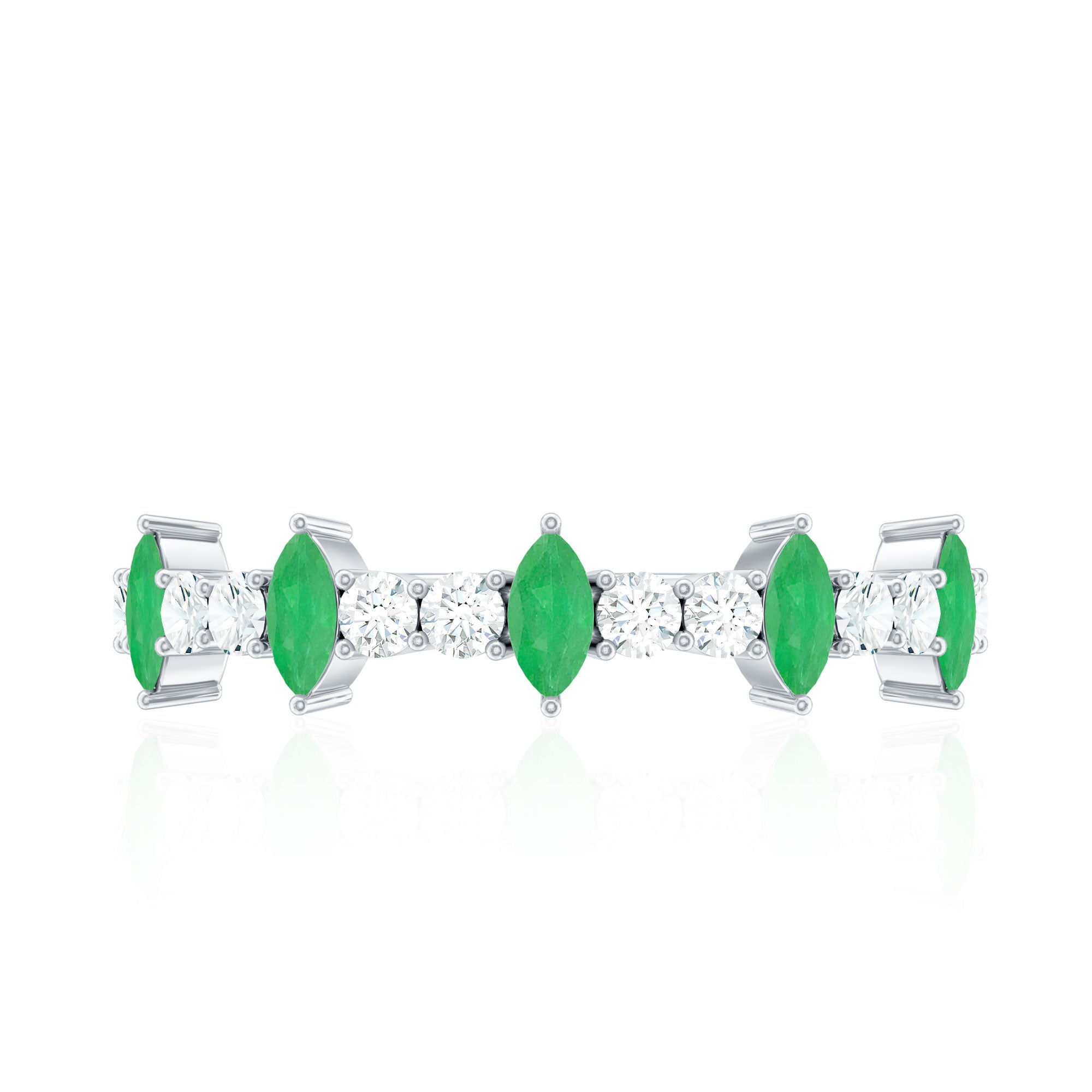 Natural Marquise Emerald Diamond Half Eternity Anniversary Ring with Certificate AAA - Rosec Jewels