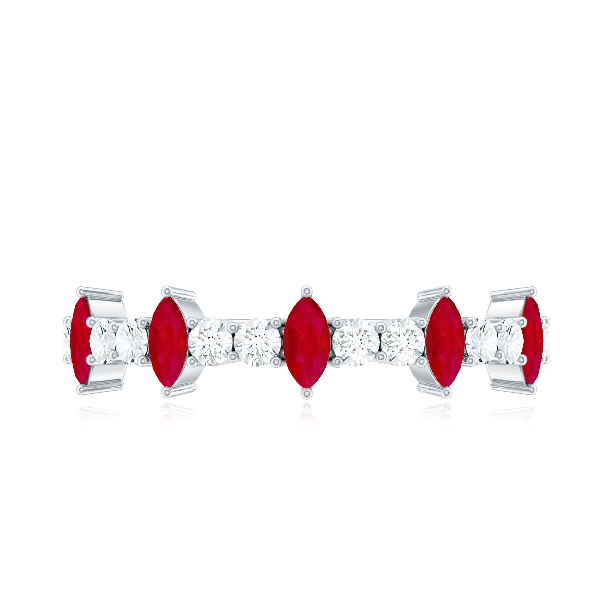 Natural Marquise Ruby Diamond Half Eternity Ring AAA - Rosec Jewels