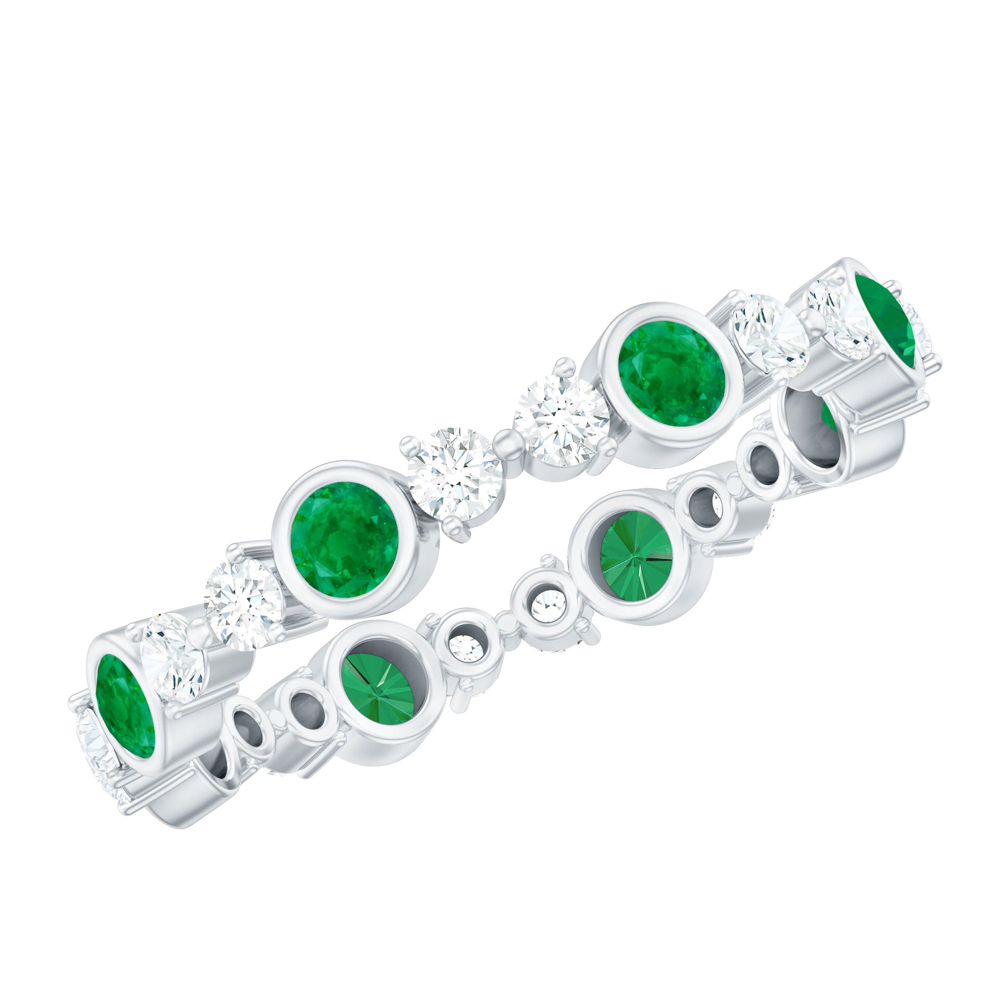 Natural Emerald Diamond Eternity Ring with Certificate AAA - Rosec Jewels