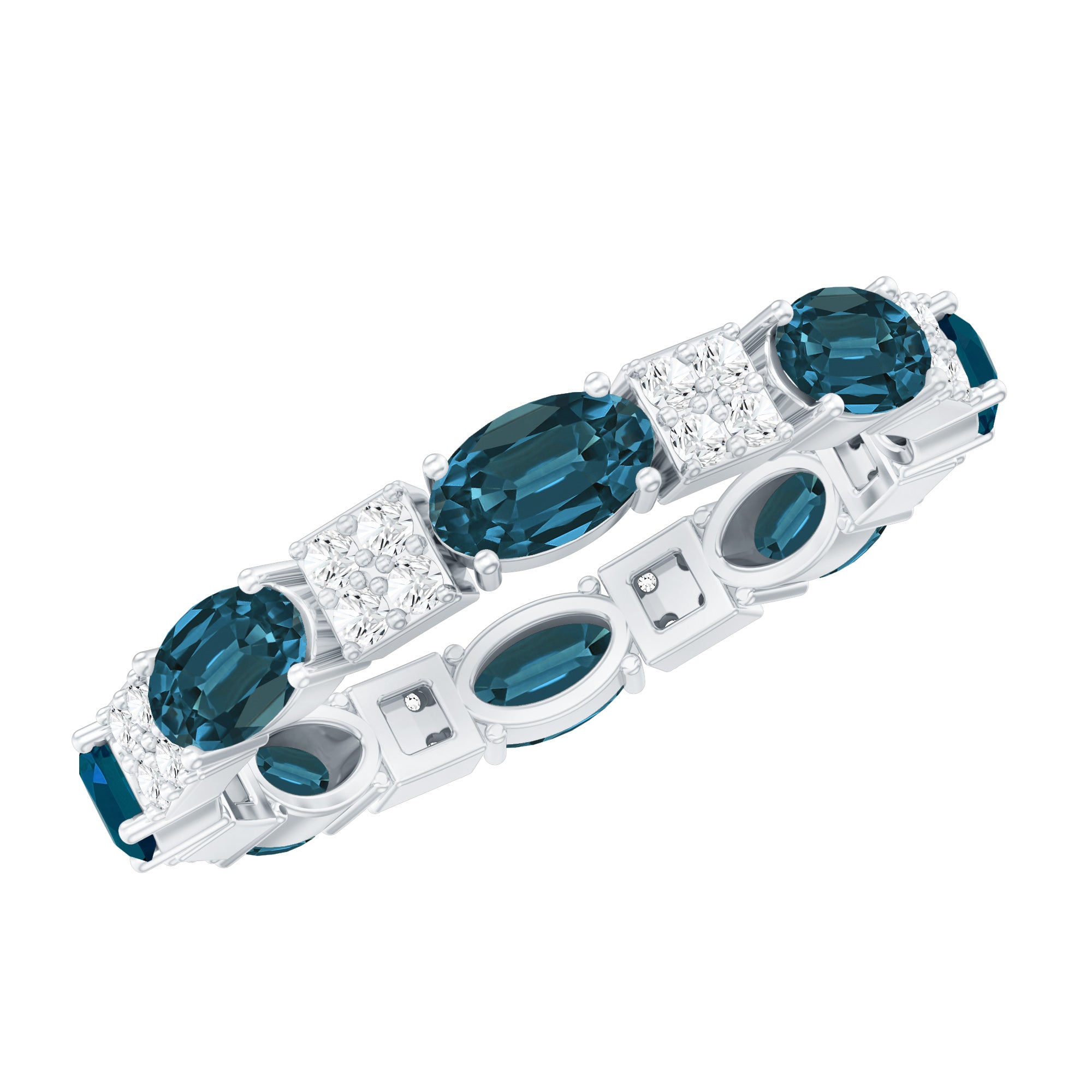 Oval London Blue Topaz Full Eternity Band Ring with Diamond AAA - Rosec Jewels