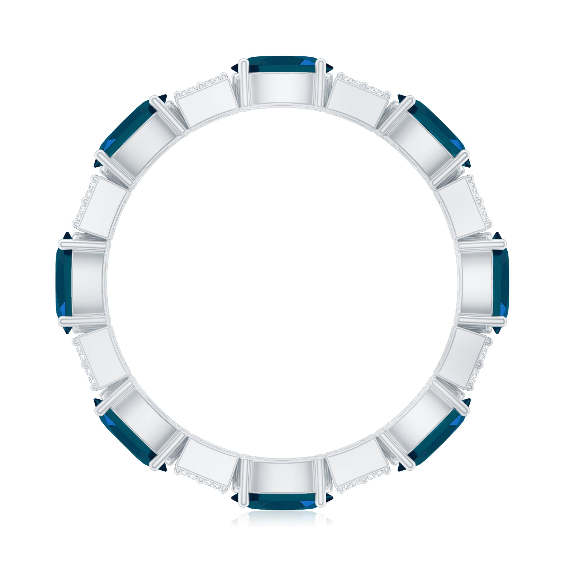 Oval London Blue Topaz Full Eternity Band Ring with Diamond AAA - Rosec Jewels