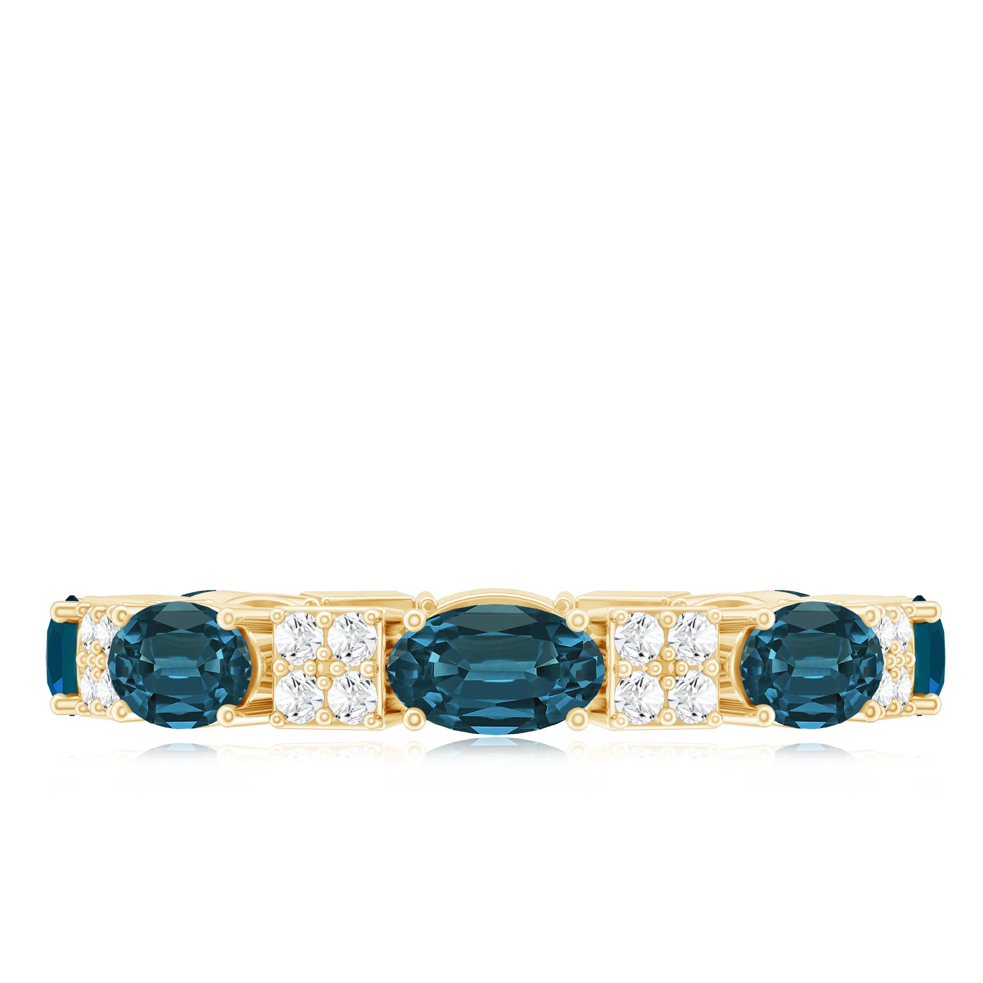 Oval London Blue Topaz Full Eternity Band Ring with Diamond AAA - Rosec Jewels