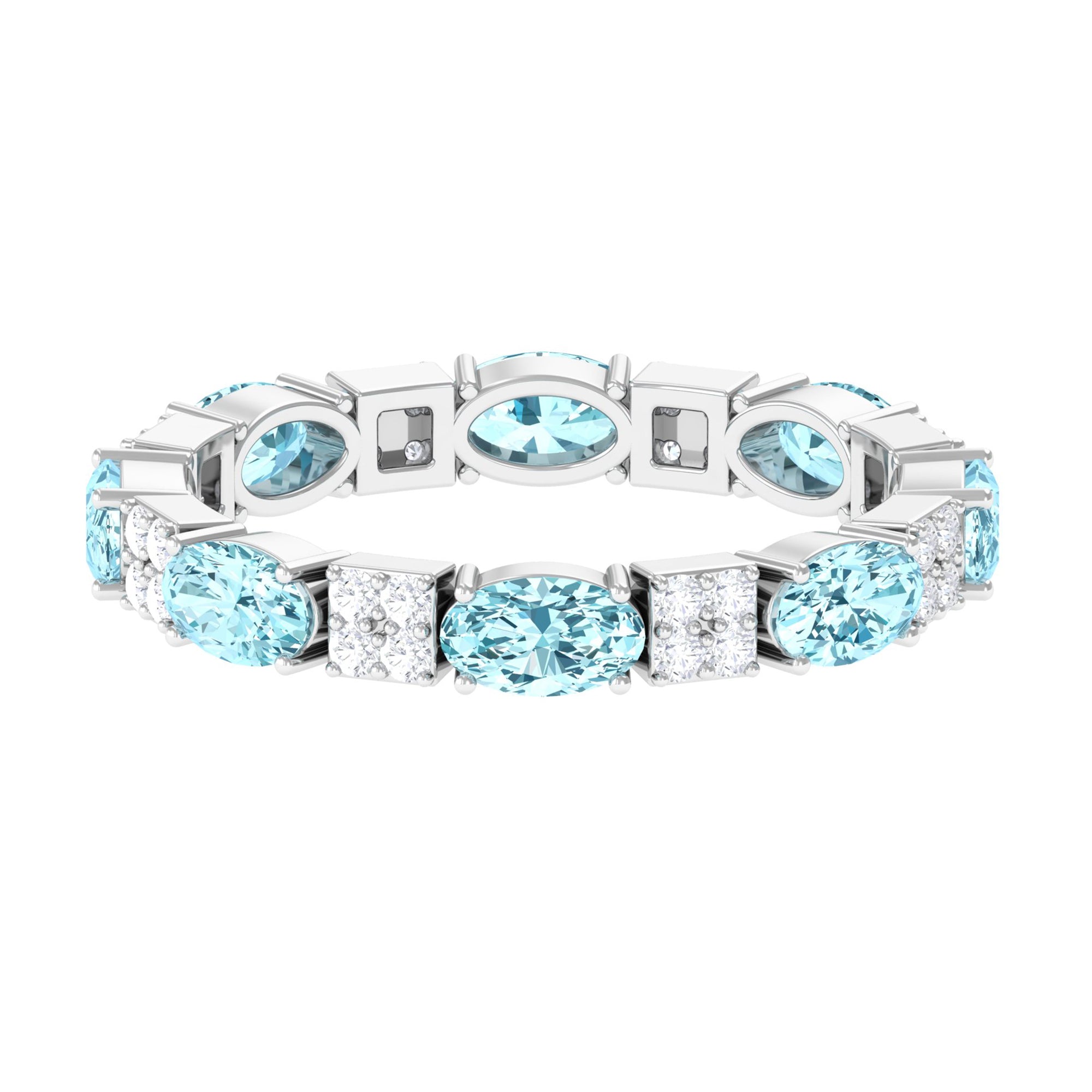 Real Aquamarine and Diamond Full Eternity Ring