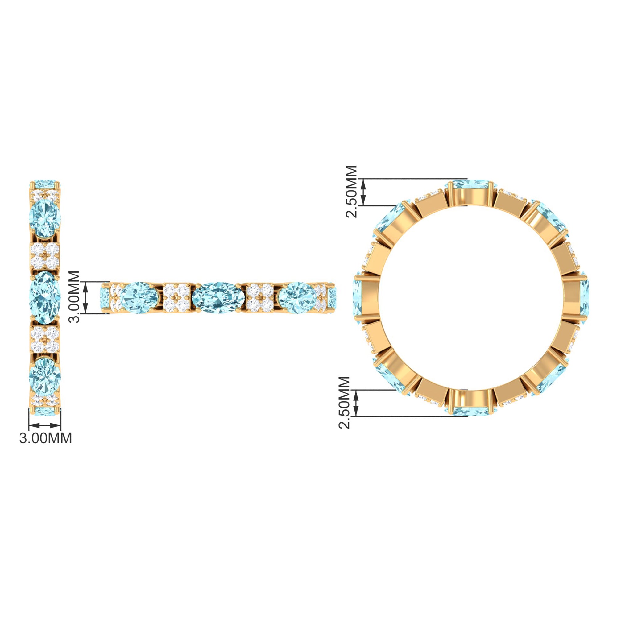 Real Aquamarine and Diamond Full Eternity Ring AAA - Rosec Jewels