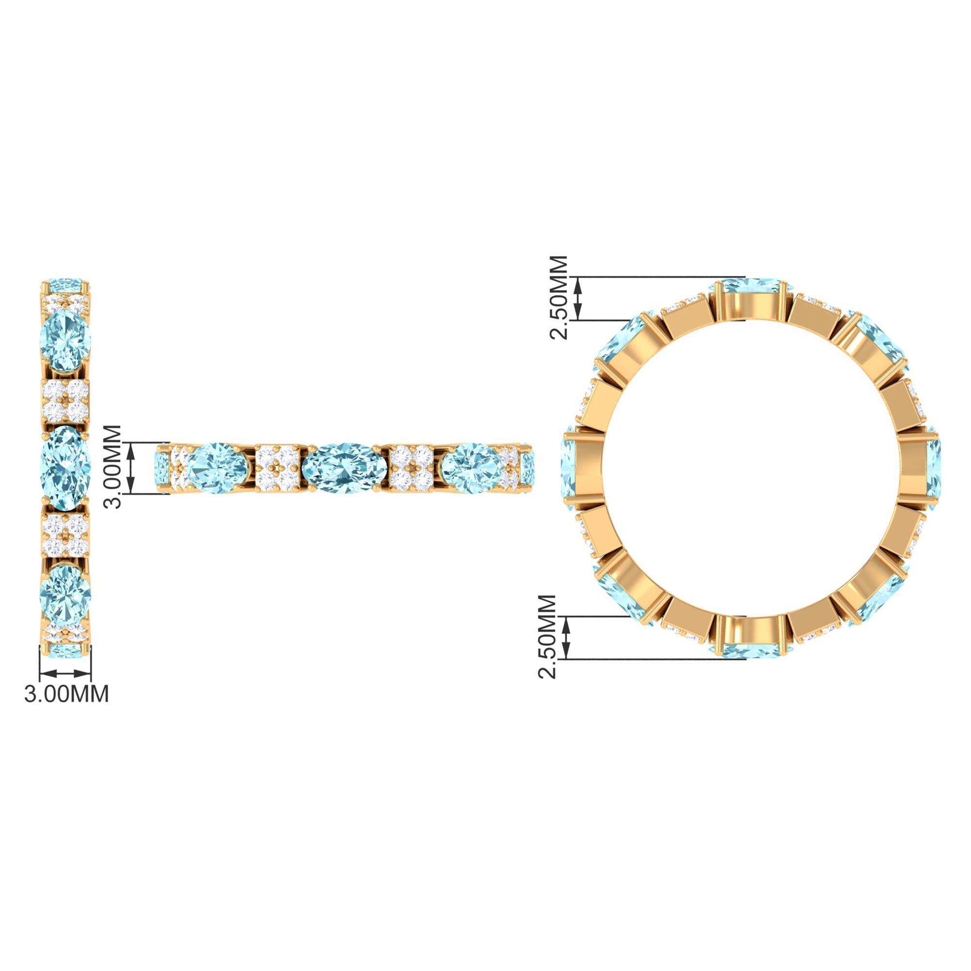 Real Aquamarine and Diamond Full Eternity Ring AAA - Rosec Jewels