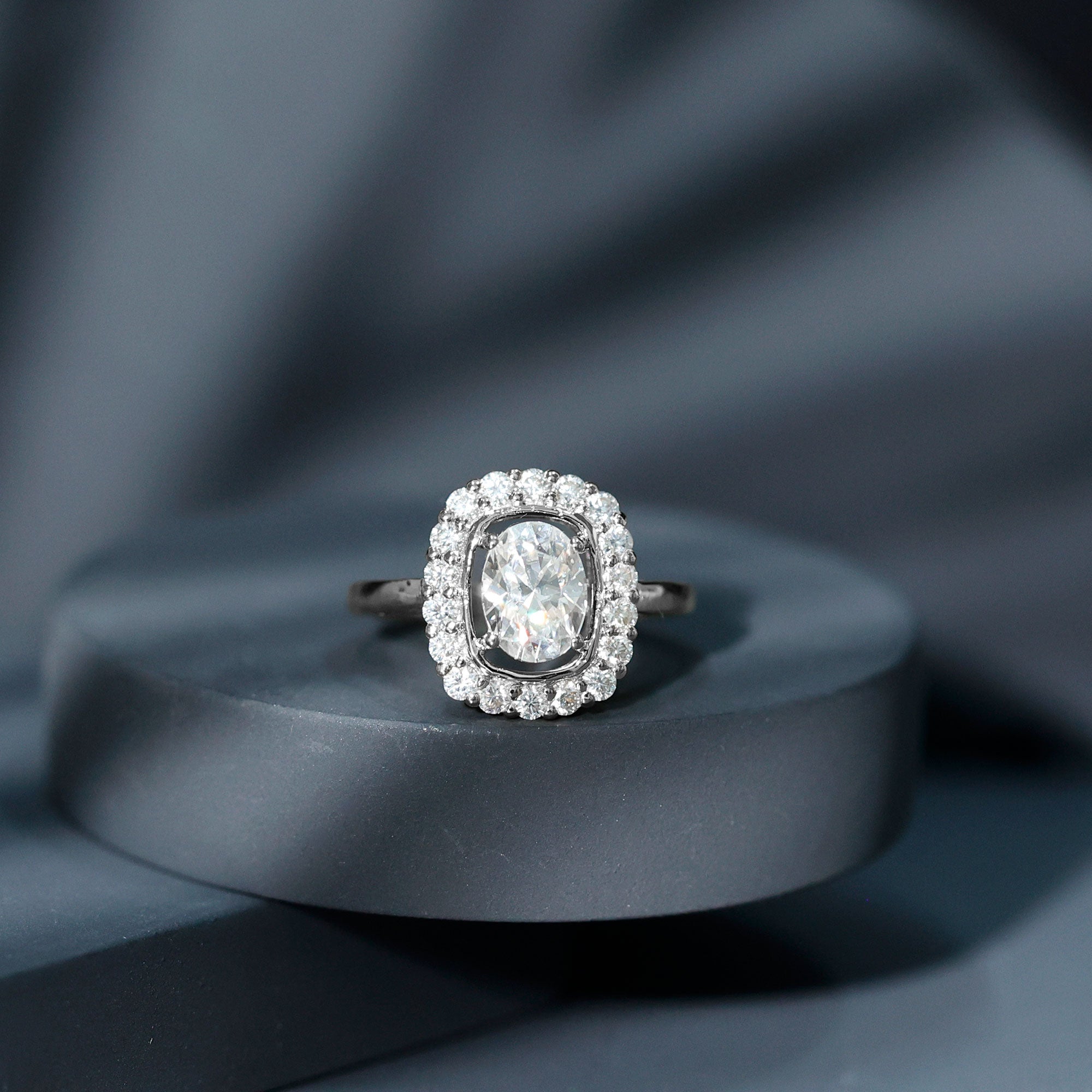 Oval Cubic Zirconia Halo Statement Engagement Ring AAAA - Rosec Jewels