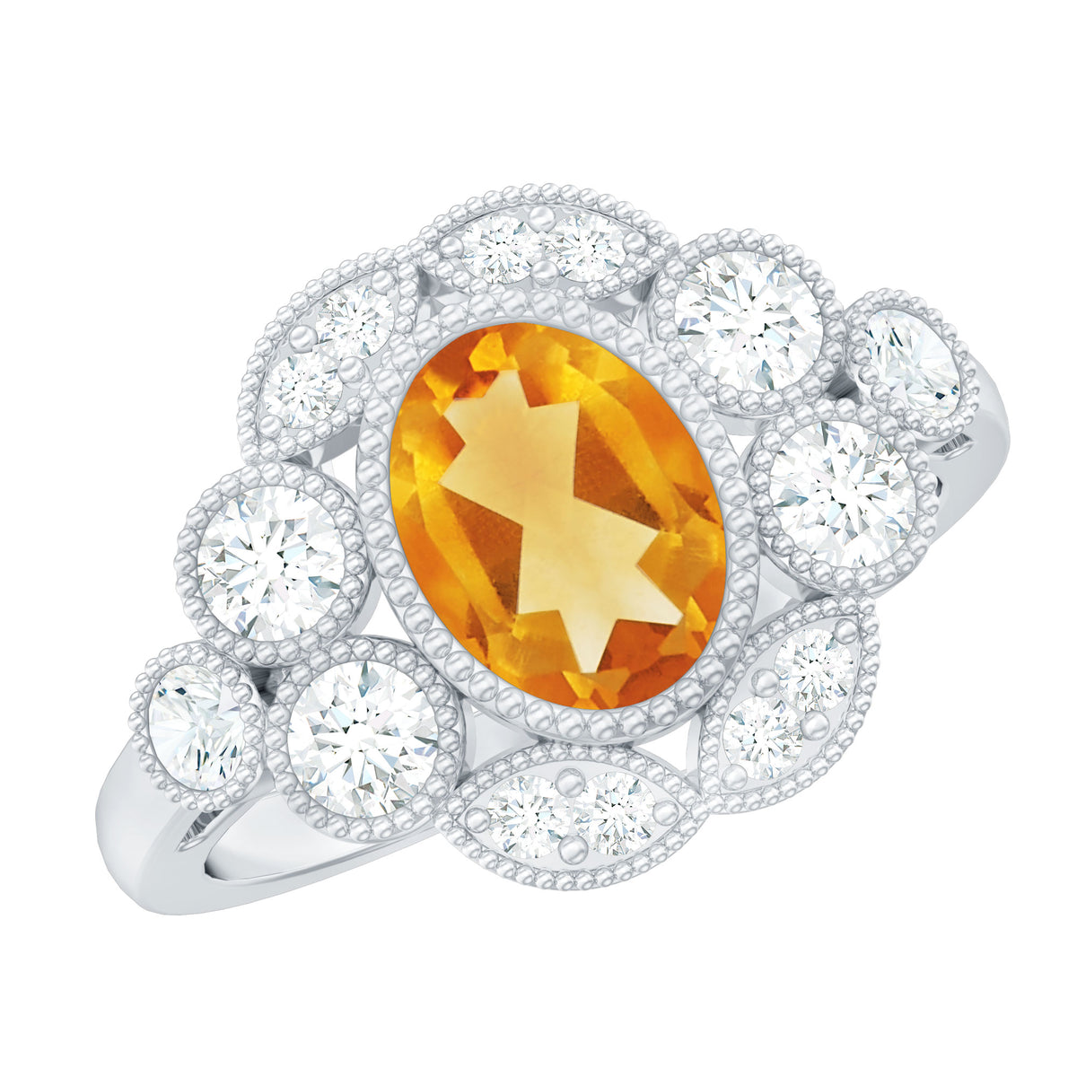 Vintage Looking Citrine Huge Engagement Ring with Moissanite AAA - Rosec Jewels