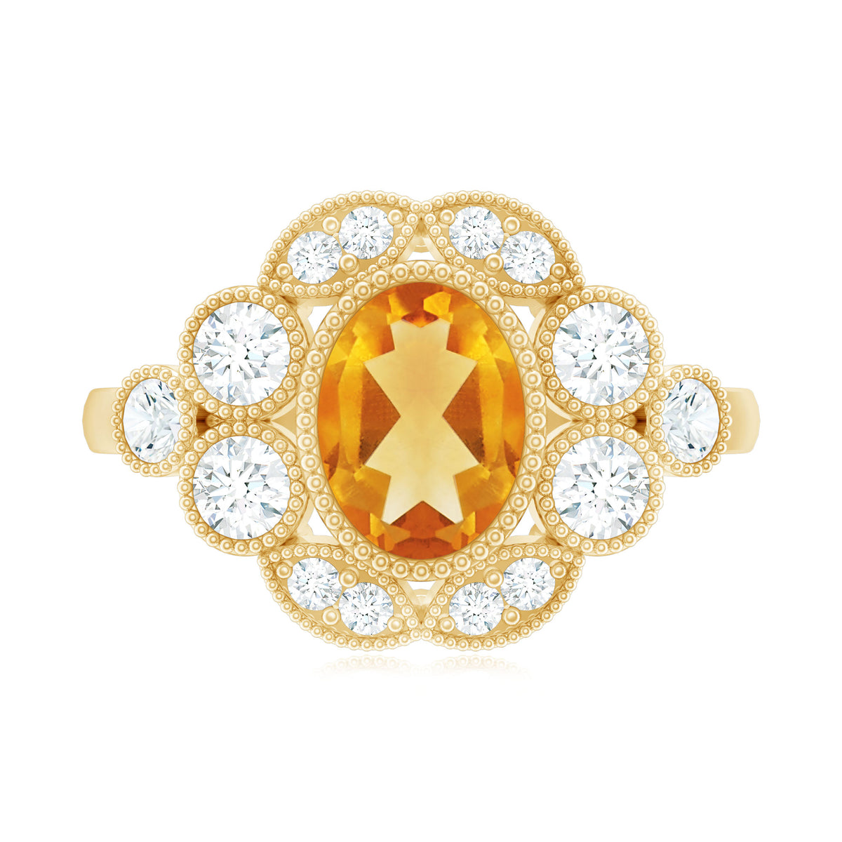 Vintage Looking Citrine Huge Engagement Ring with Moissanite AAA - Rosec Jewels
