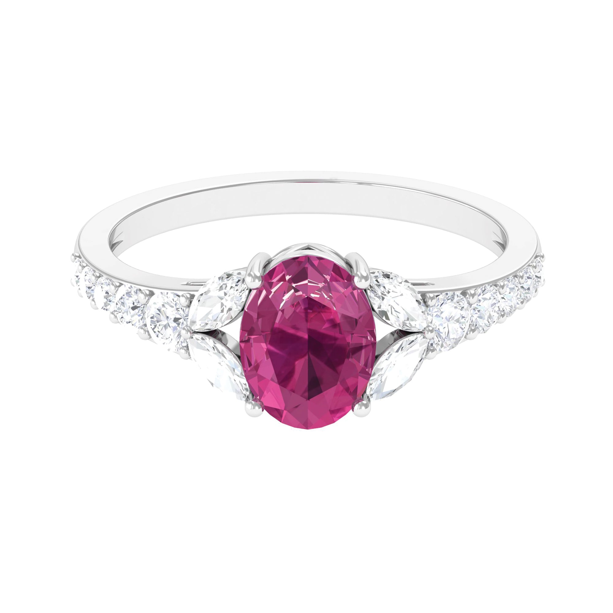 Split Shank Oval Pink Tourmaline Solitaire Engagement Ring with Moissanite