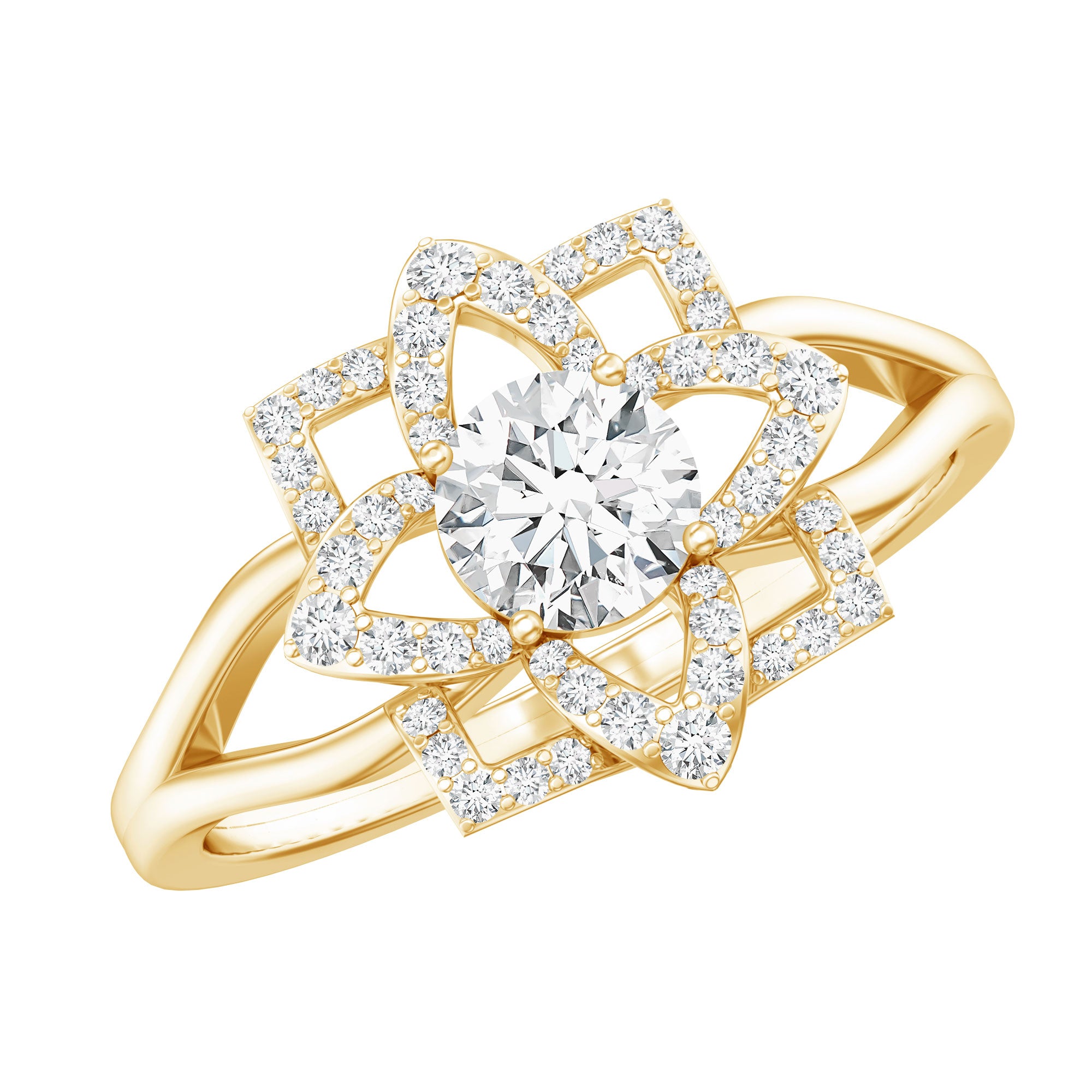 Certified Moissanite Floral Engagement Ring with Split Shank D-VS1 - Rosec Jewels