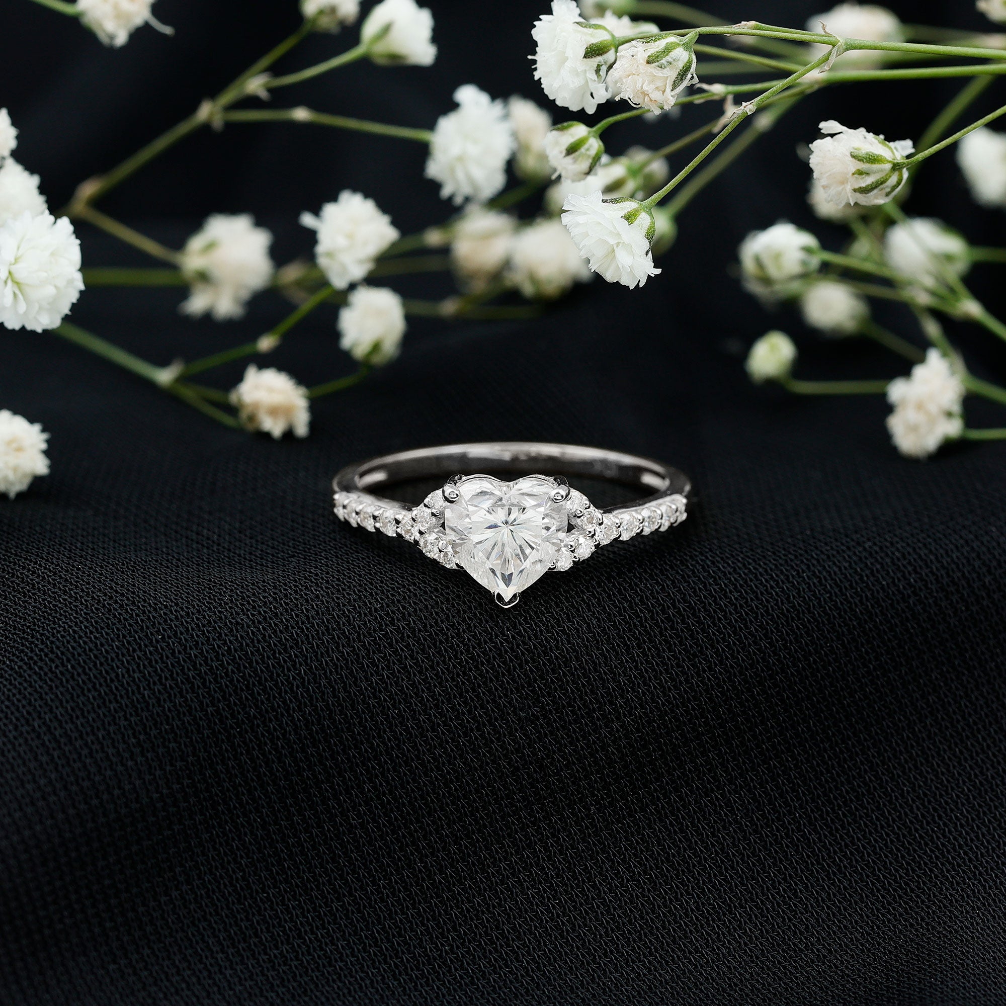 Certified Heart Shape Moissanite Engagement Ring D-VS1 - Rosec Jewels