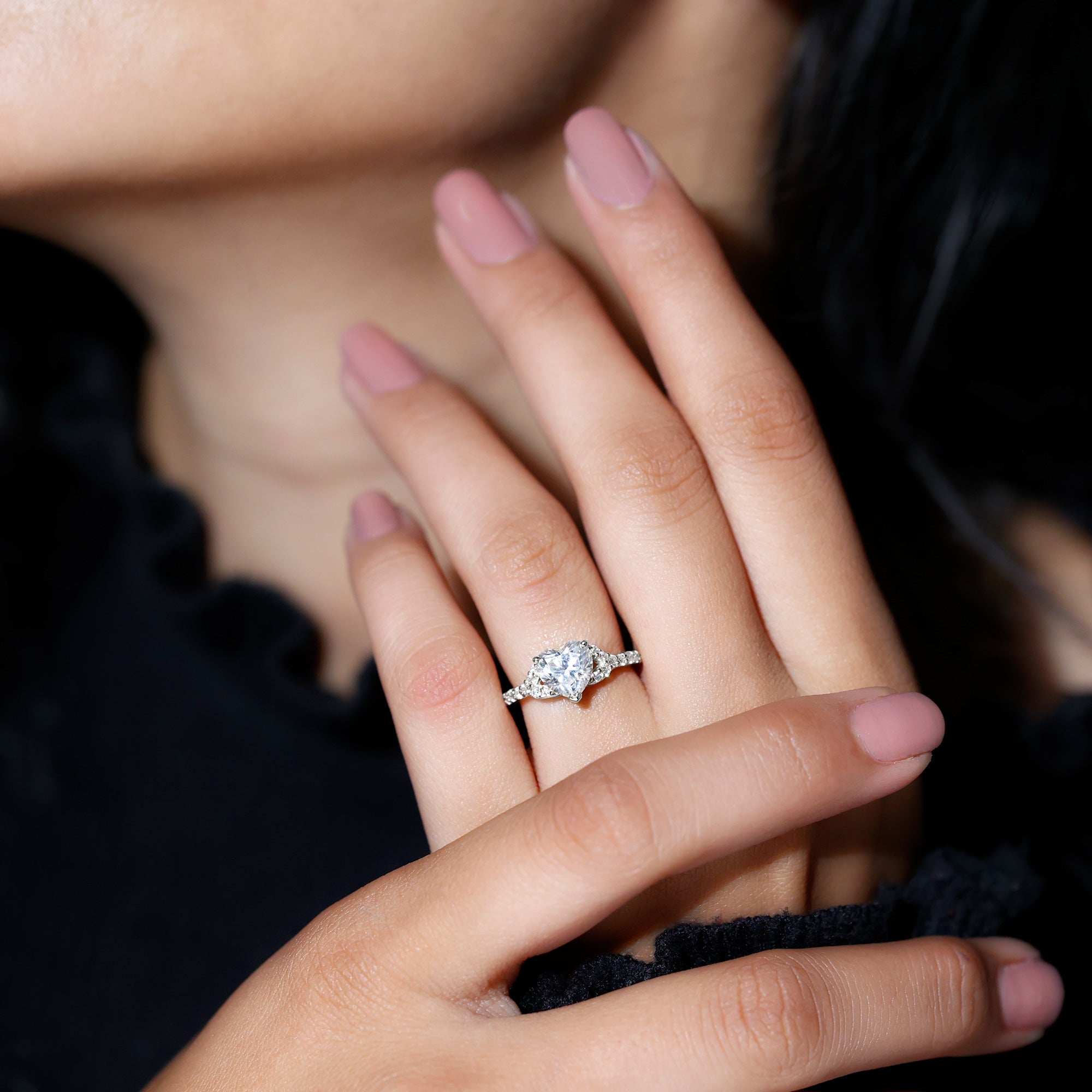 Certified Heart Shape Moissanite Engagement Ring D-VS1 - Rosec Jewels