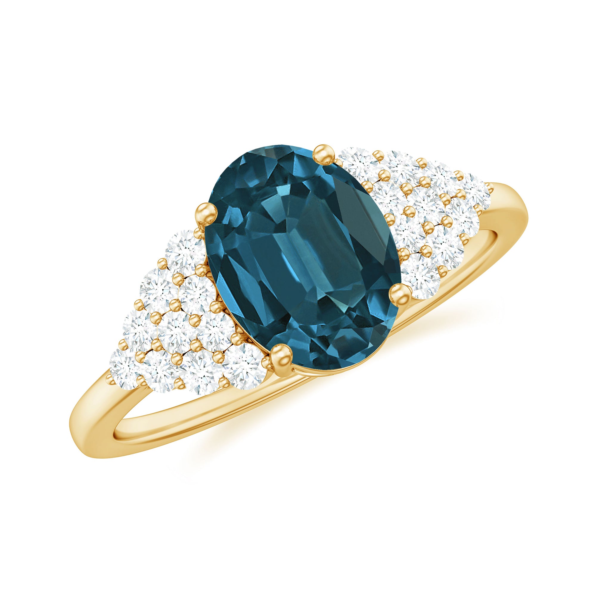 6X8mm Oval Cut London Blue Topaz Classic Engagement Ring with Diamond AAA - Rosec Jewels