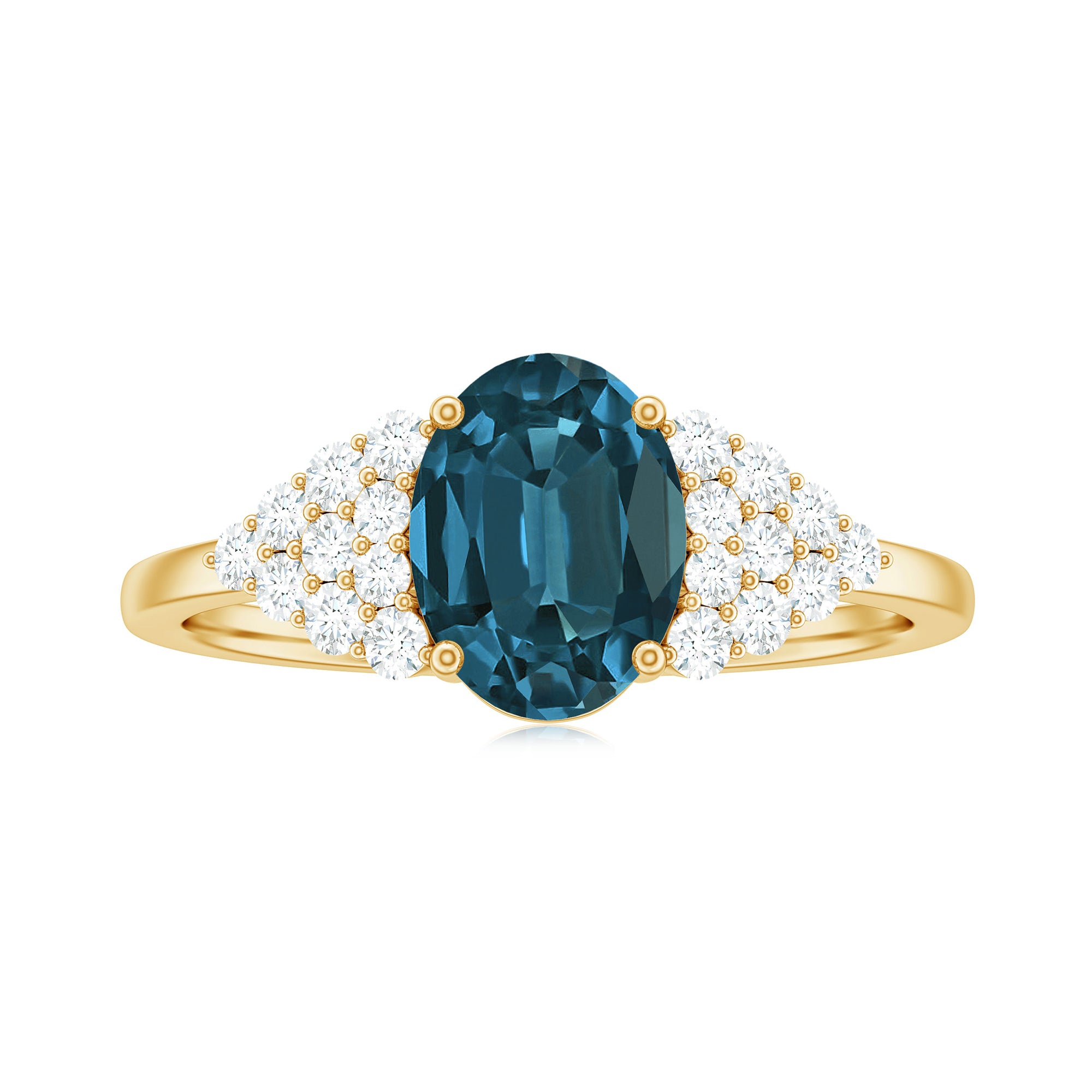 6X8mm Oval Cut London Blue Topaz Classic Engagement Ring with Diamond AAA - Rosec Jewels