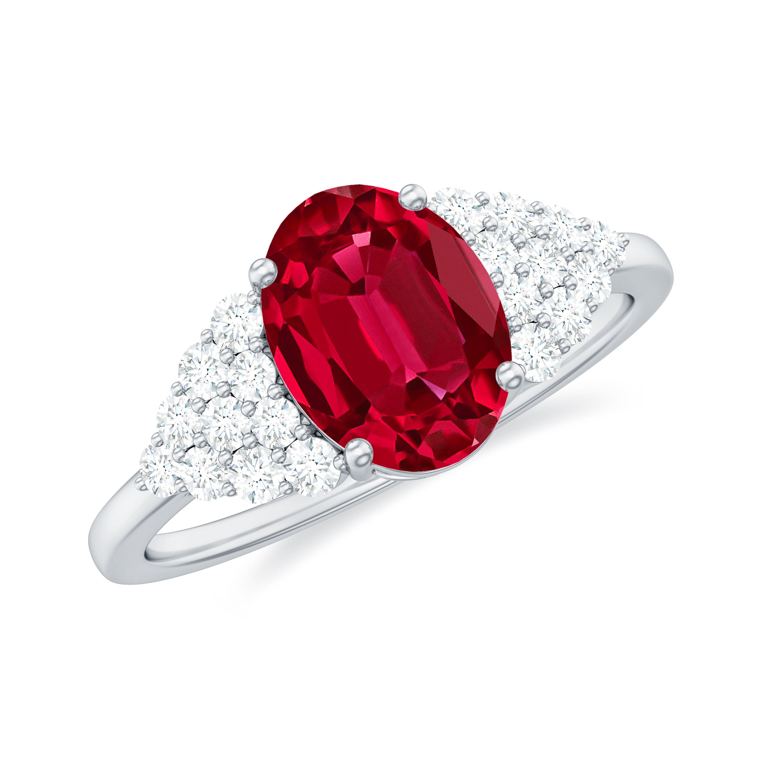 2 CT Oval Lab-Created Ruby Solitaire Ring with Diamond Accent