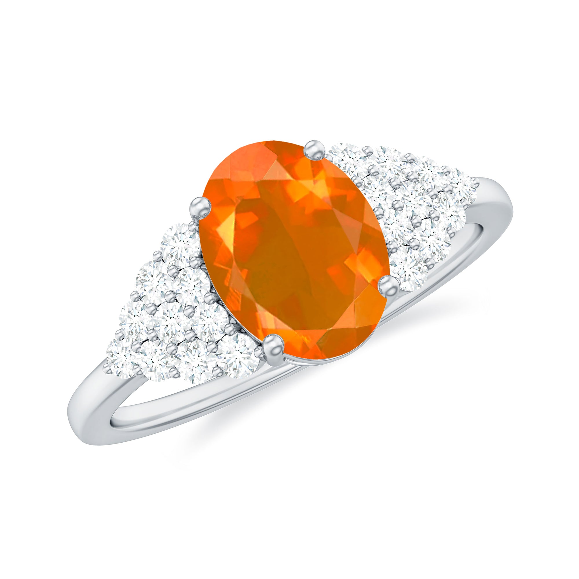 Solitaire Fire Opal Oval Engagement Ring with Diamond