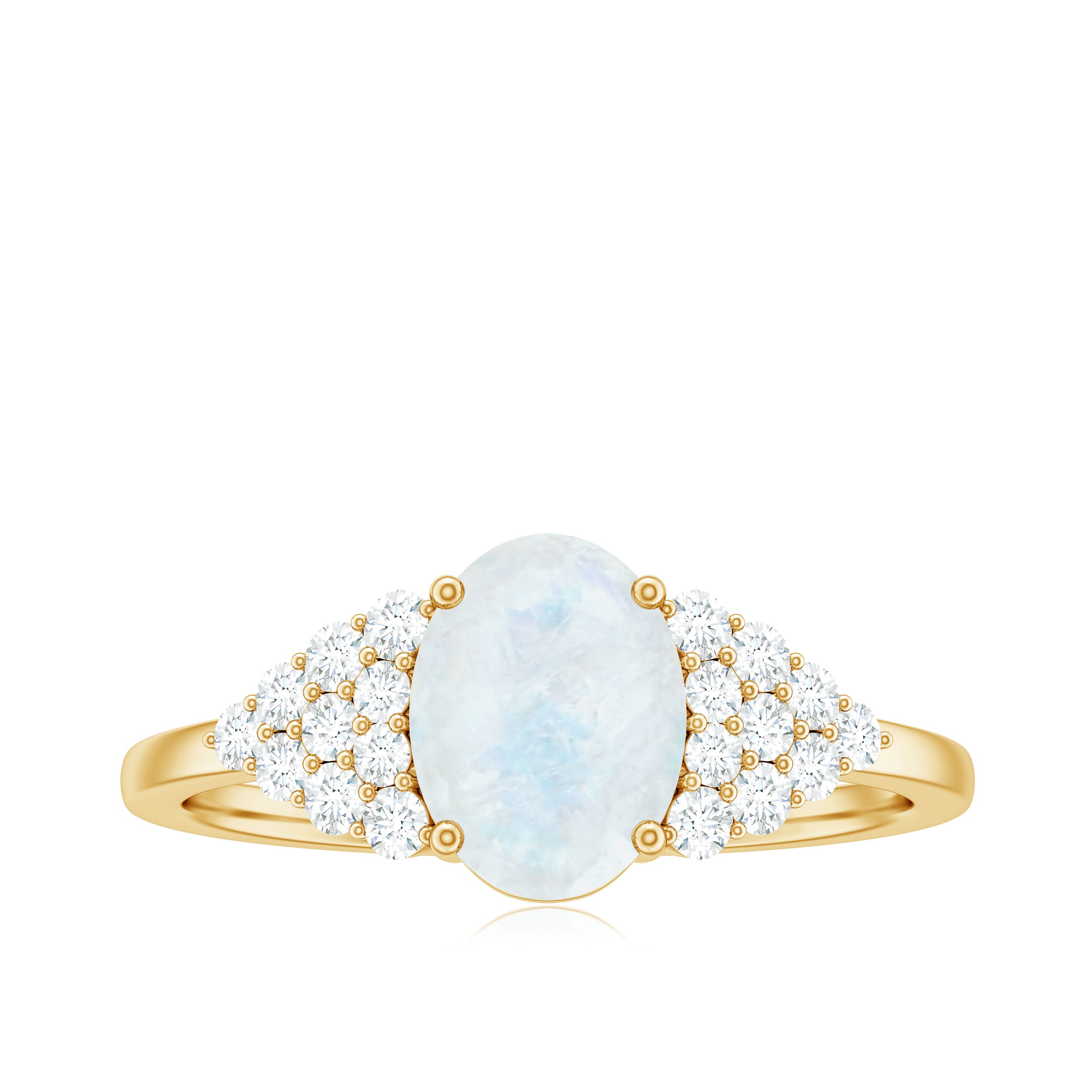 1 CT Oval Cut Moonstone Solitaire Ring with Diamond Accent AAA - Rosec Jewels